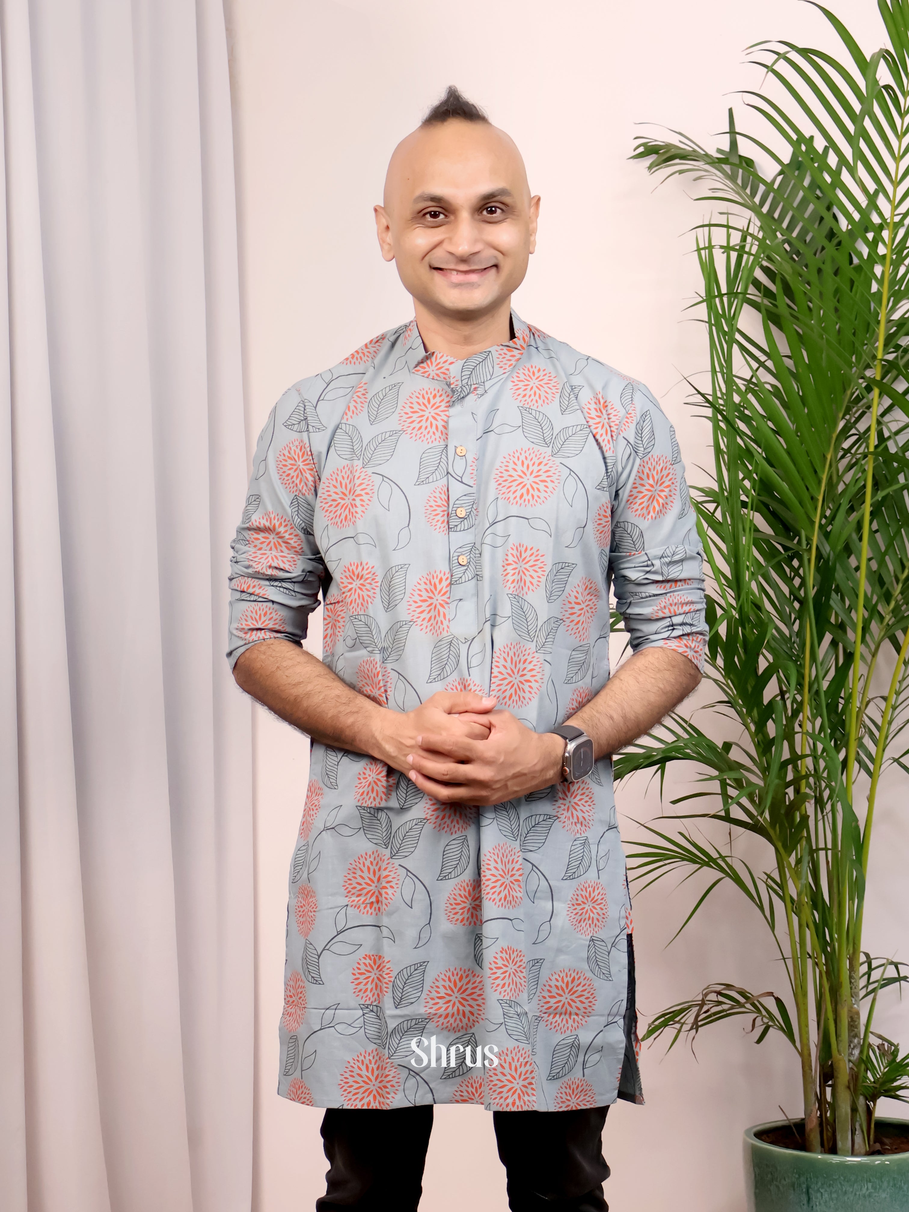 Grey -Readymade Mens Kurta - Shop on Shrus.com