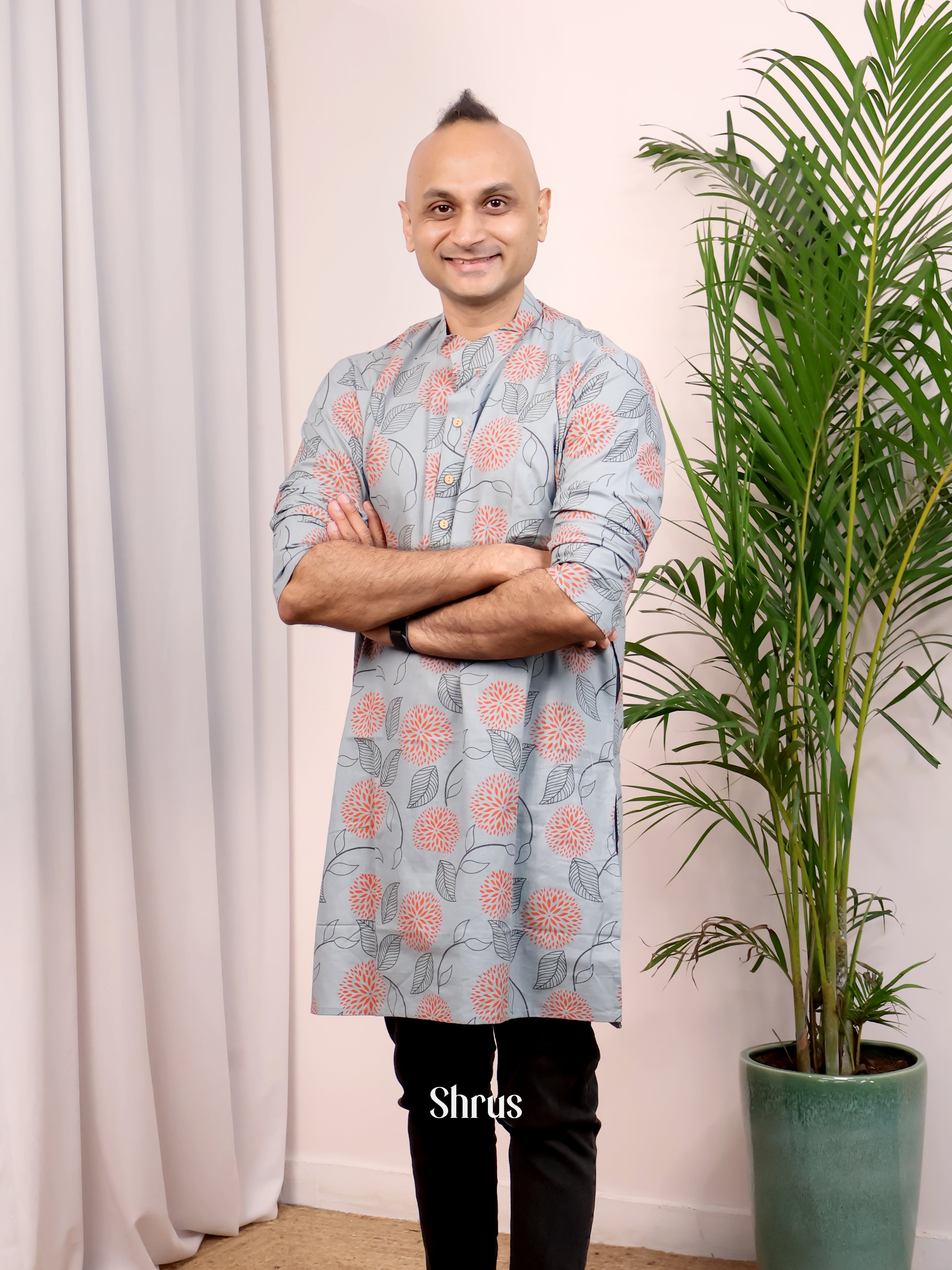 Grey -Readymade Mens Kurta - Shop on Shrus.com