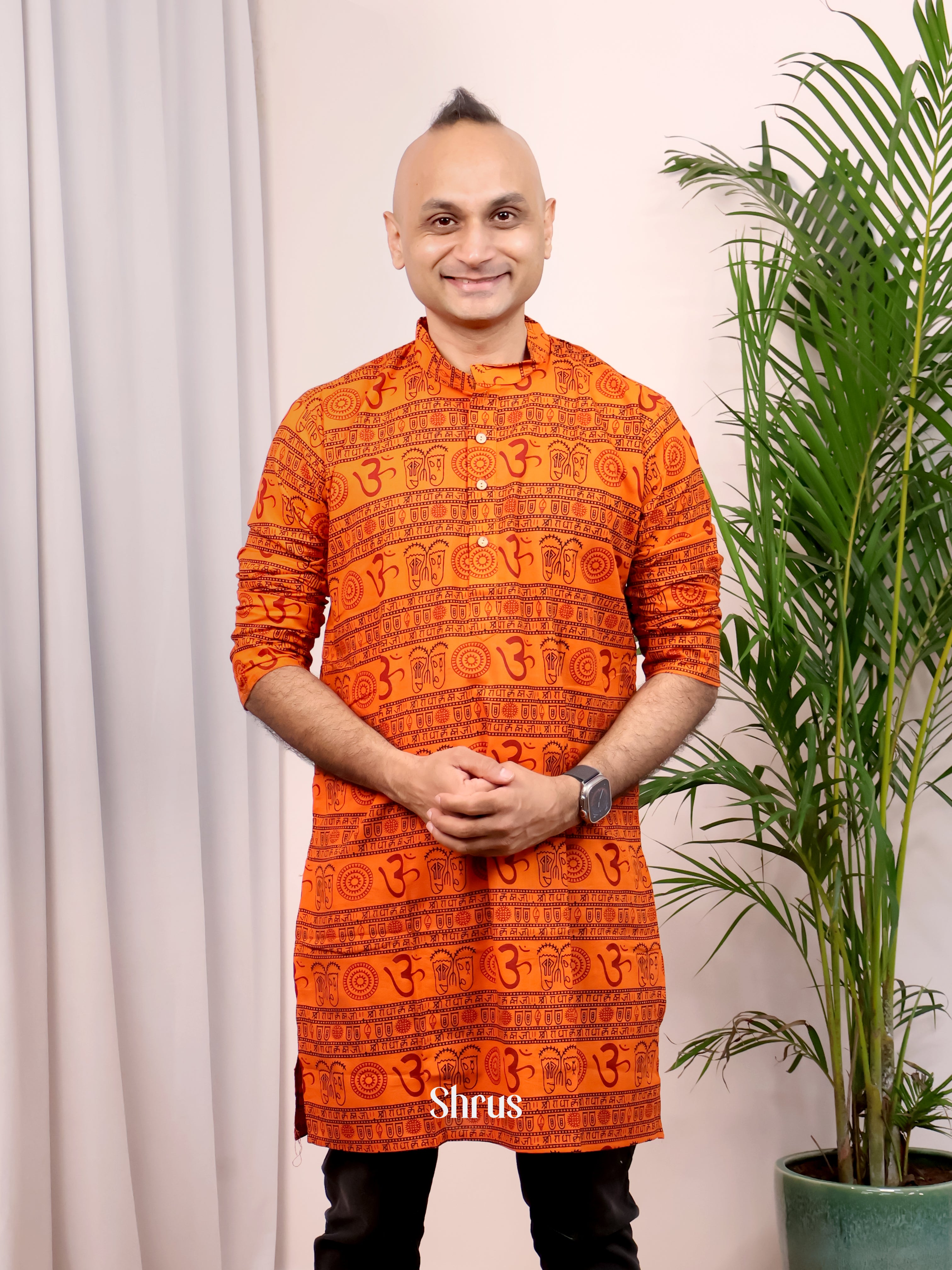 Orange - Readymade Mens Kurta - Shop on Shrus.com