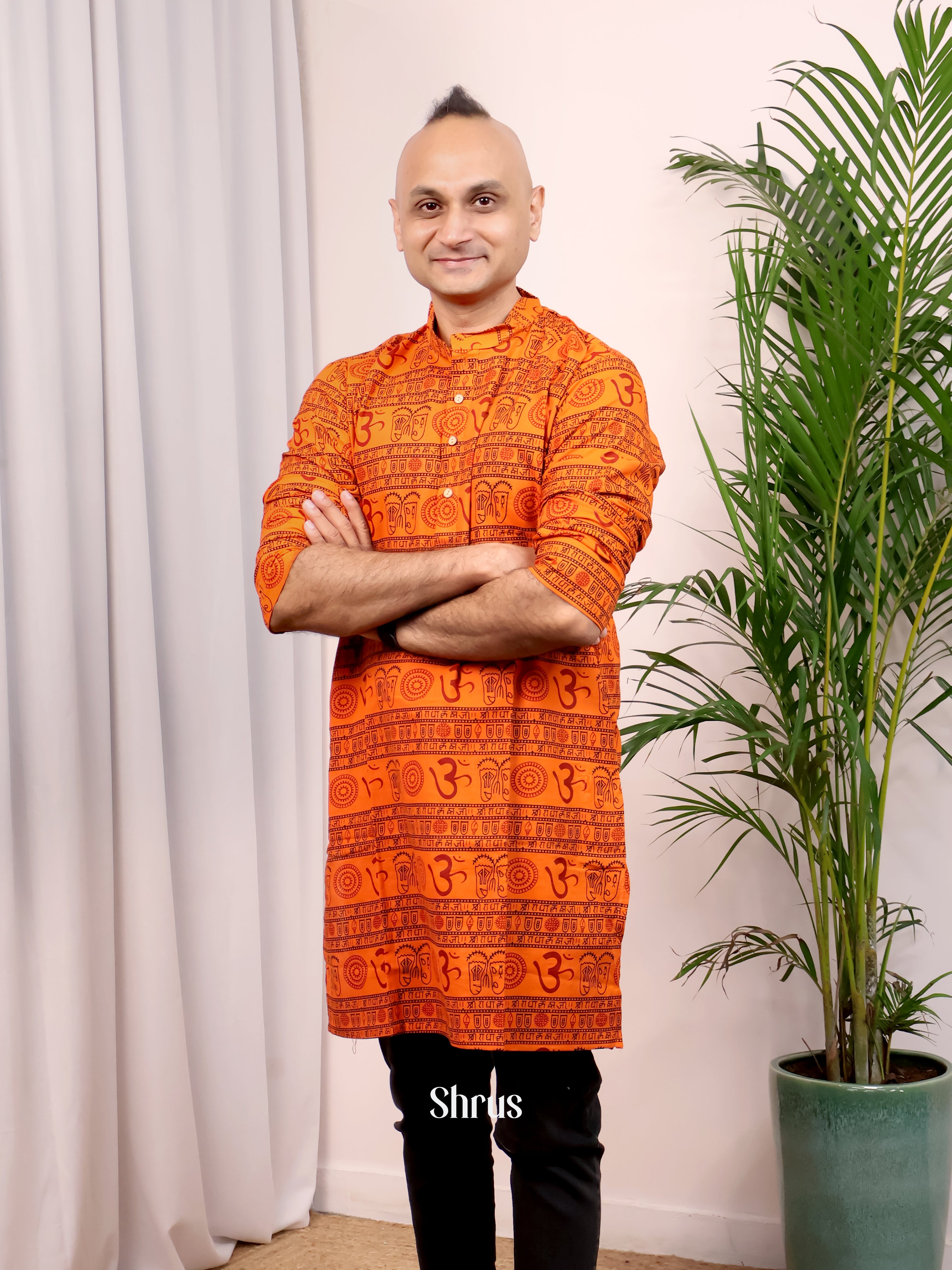 Orange - Readymade Mens Kurta - Shop on Shrus.com
