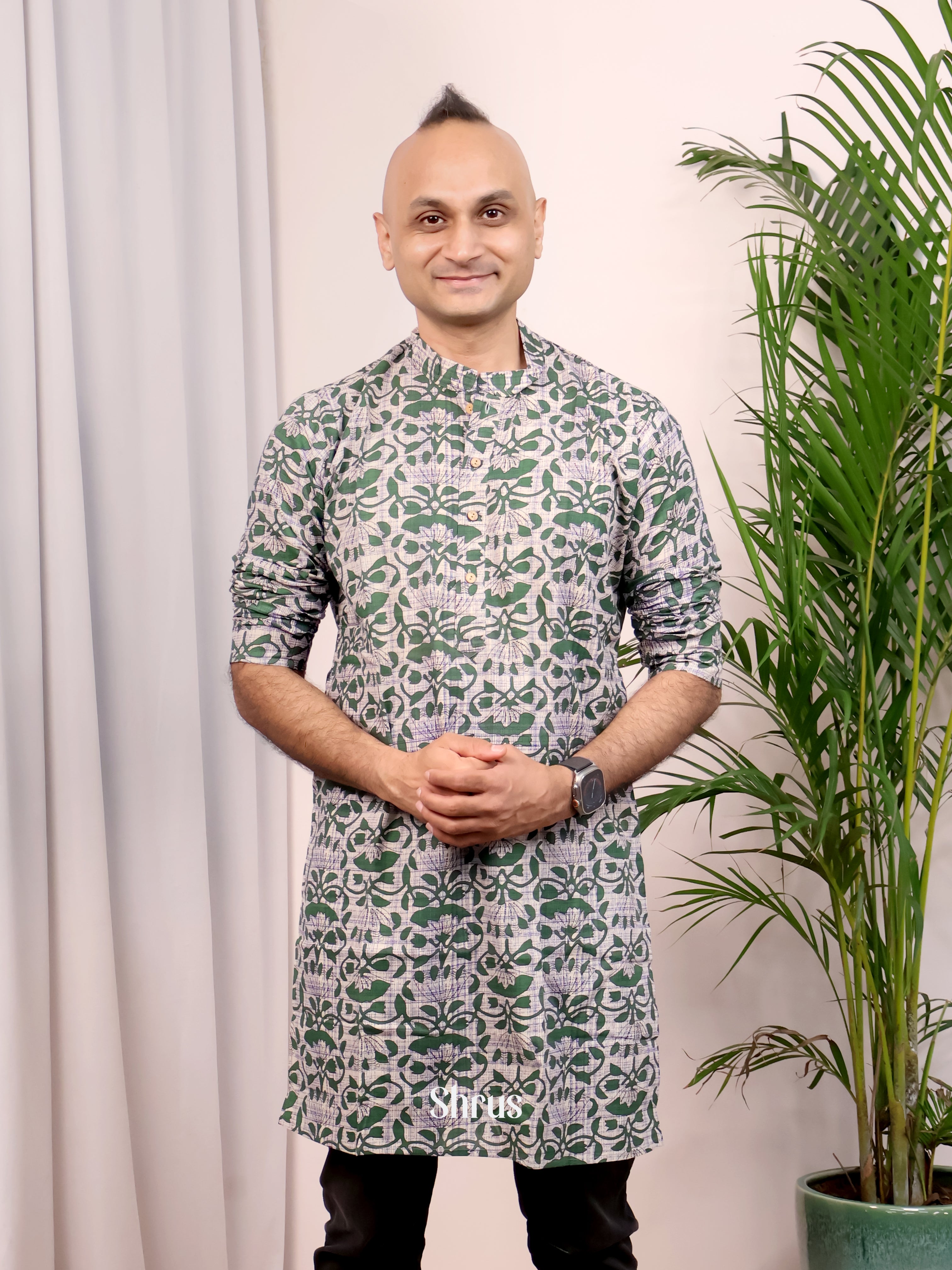 Cream & Green - Readymade Mens Kurta - Shop on Shrus.com