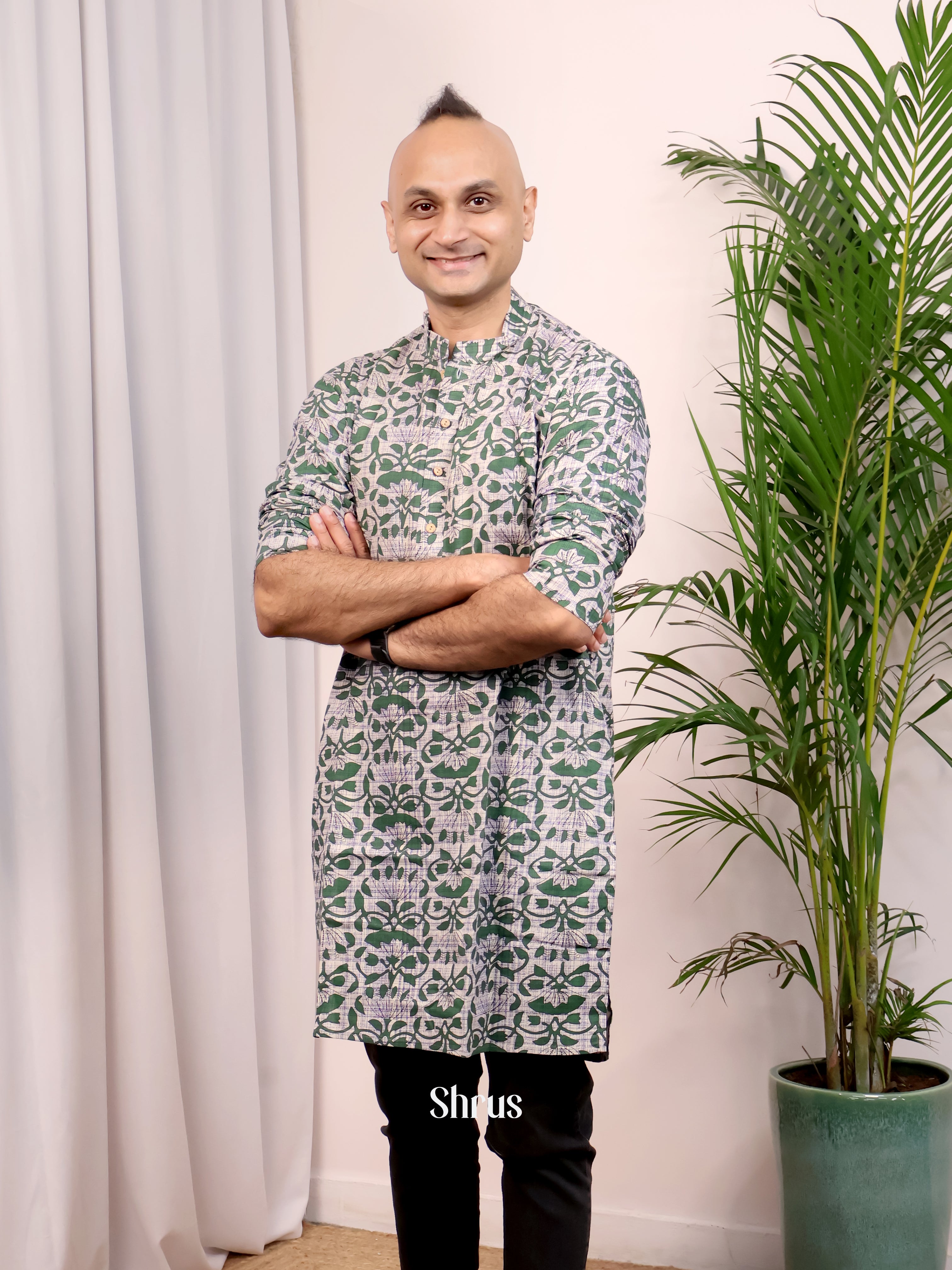 Cream & Green - Readymade Mens Kurta - Shop on Shrus.com
