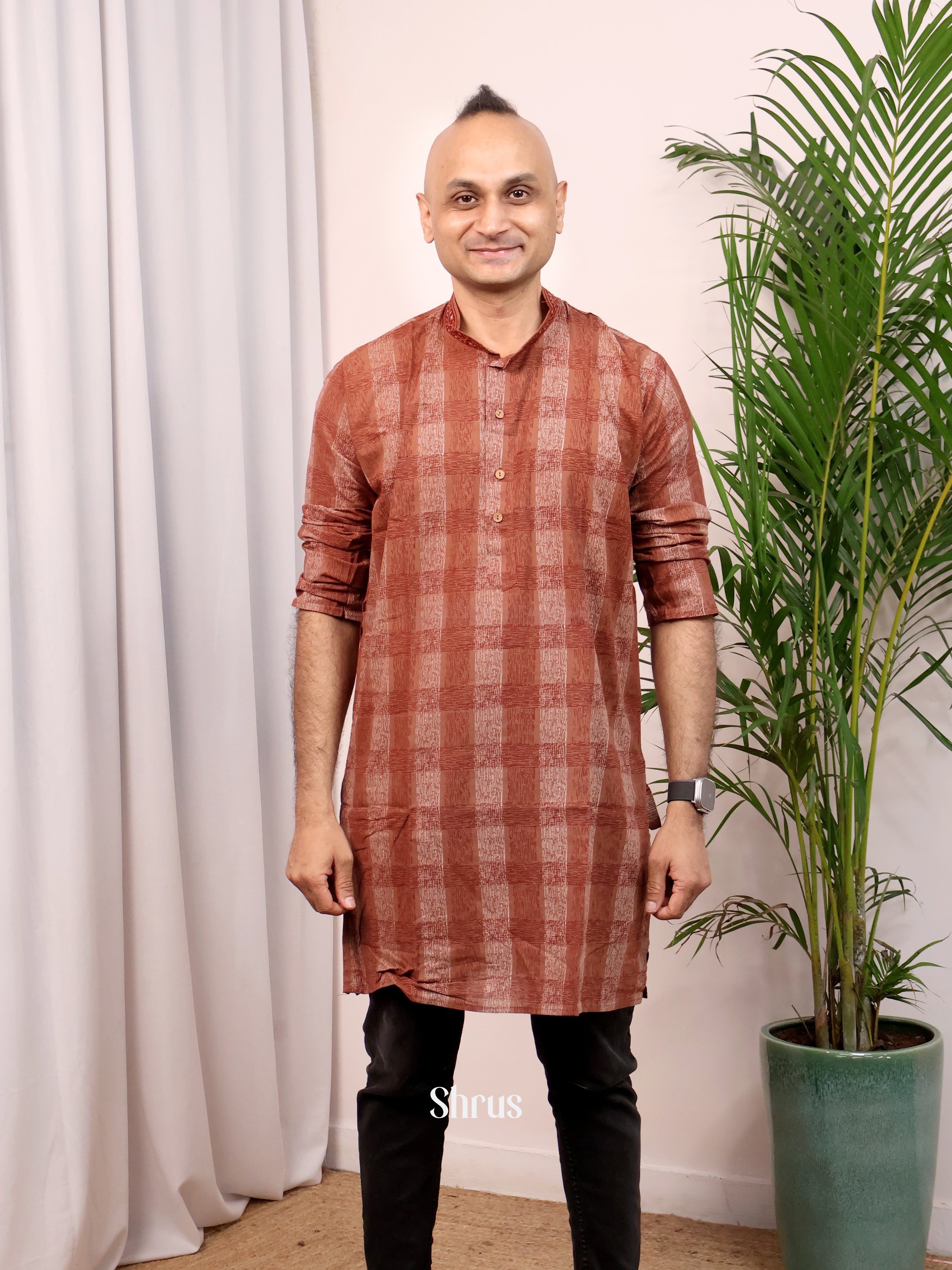 Brown - Readymade Mens Kurta - Shop on Shrus.com