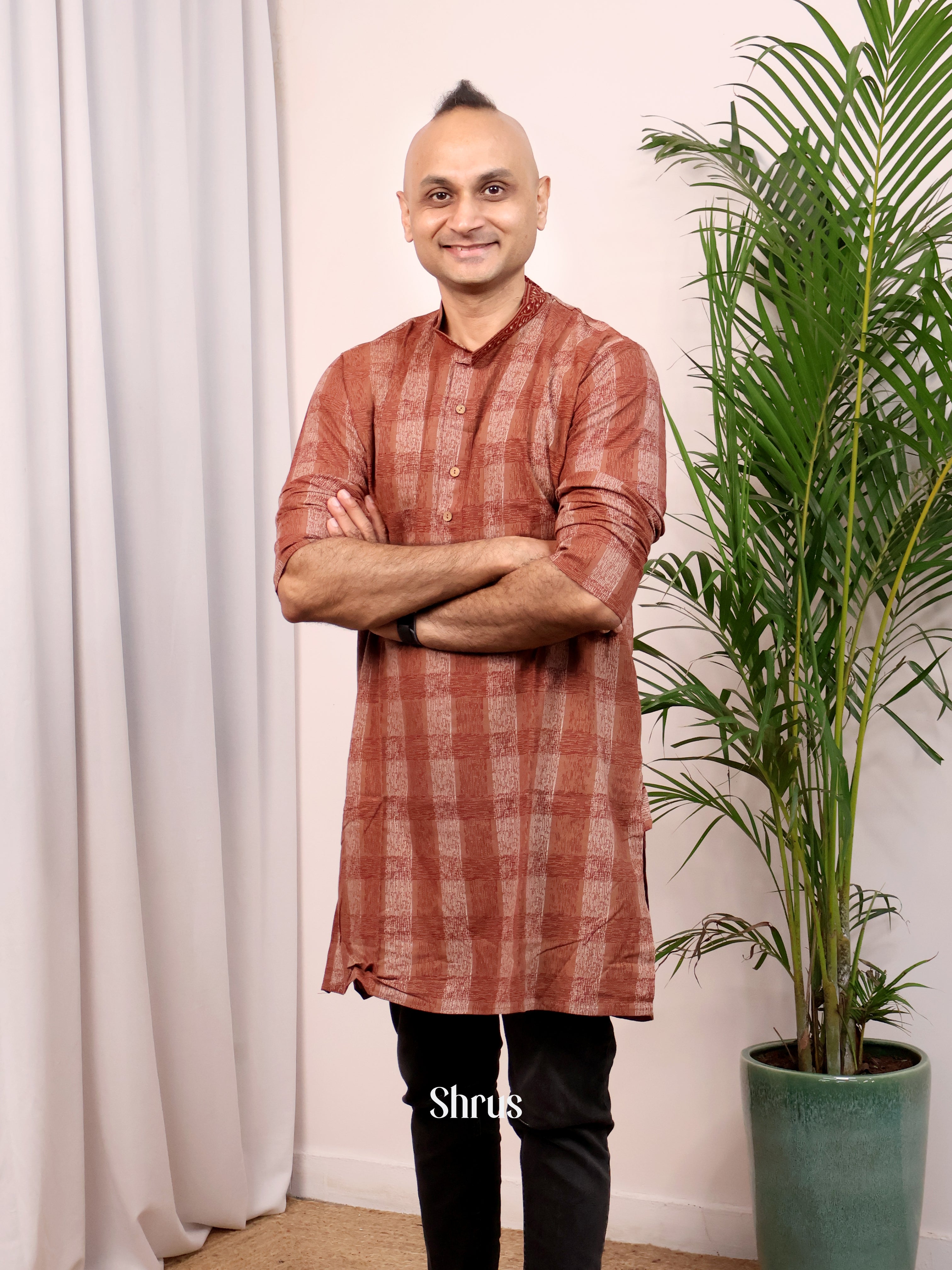 Brown - Readymade Mens Kurta - Shop on Shrus.com