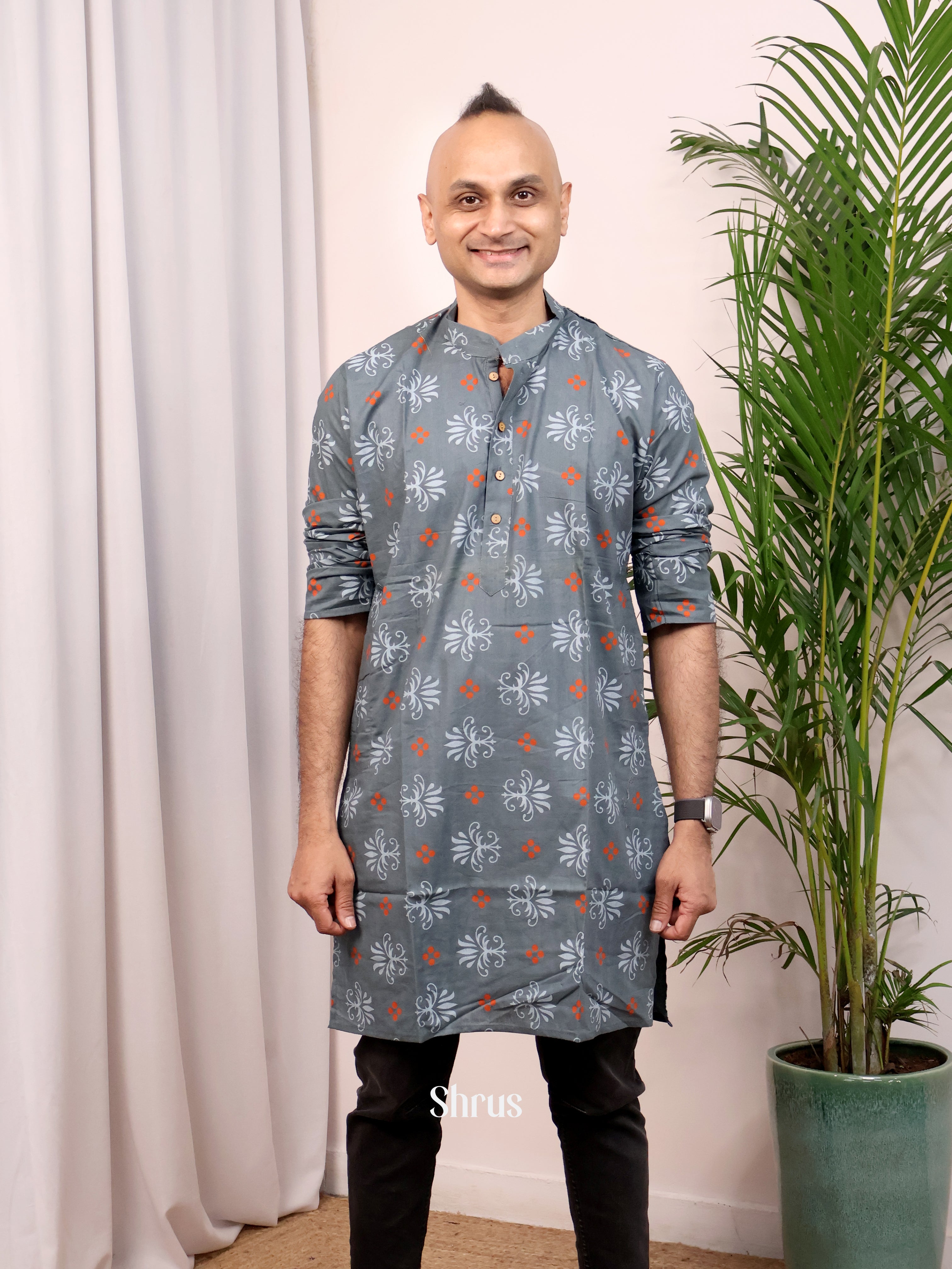 Grey - Readymade Mens Kurta - Shop on Shrus.com