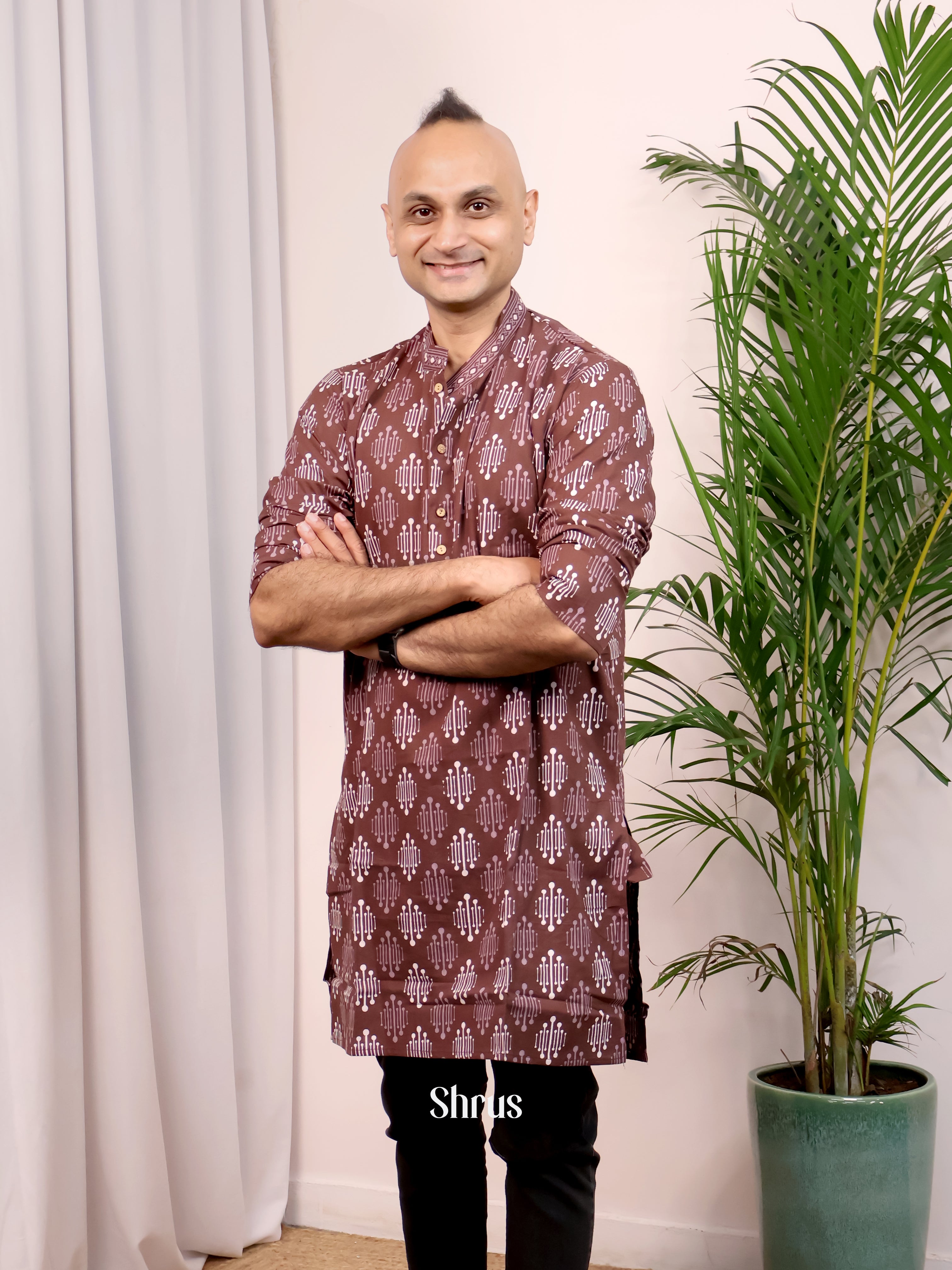 Brown - Readymade Mens Kurta - Shop on Shrus.com