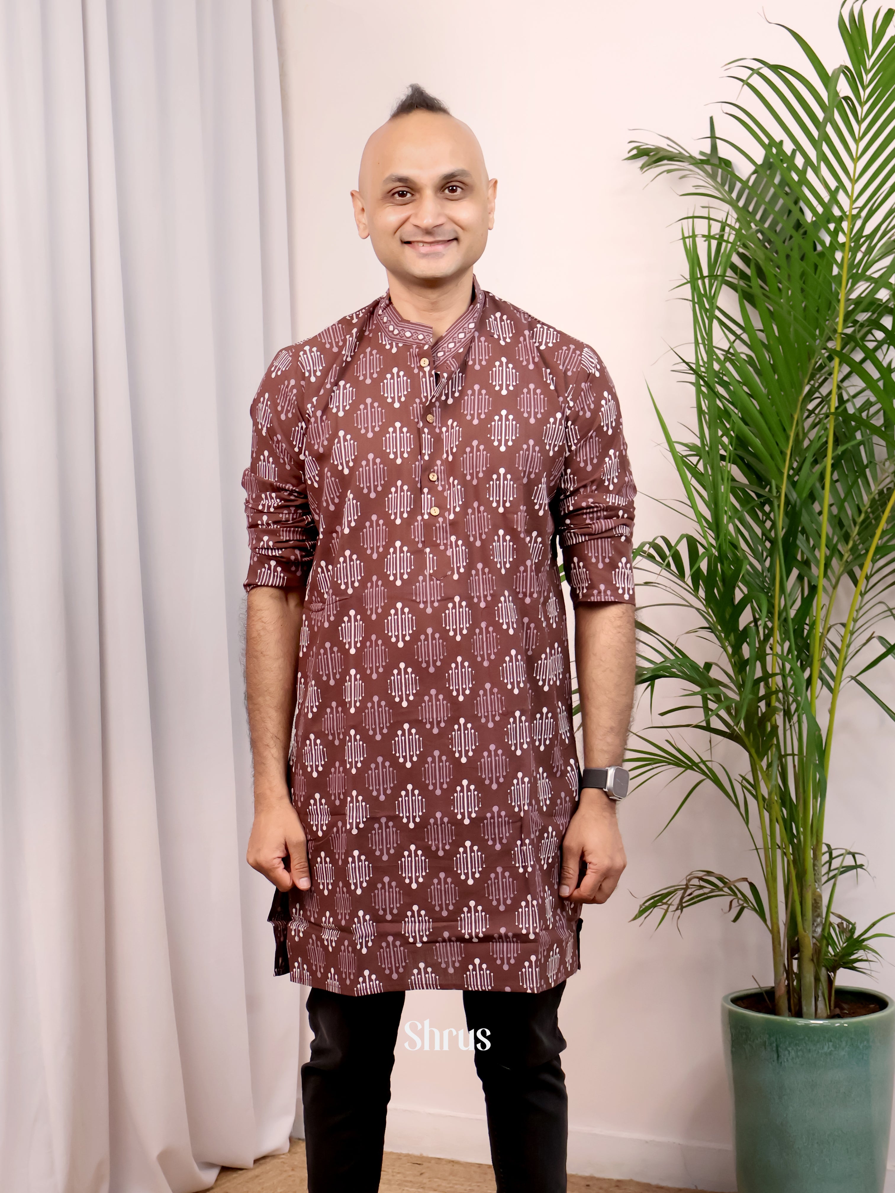 Brown - Readymade Mens Kurta - Shop on Shrus.com