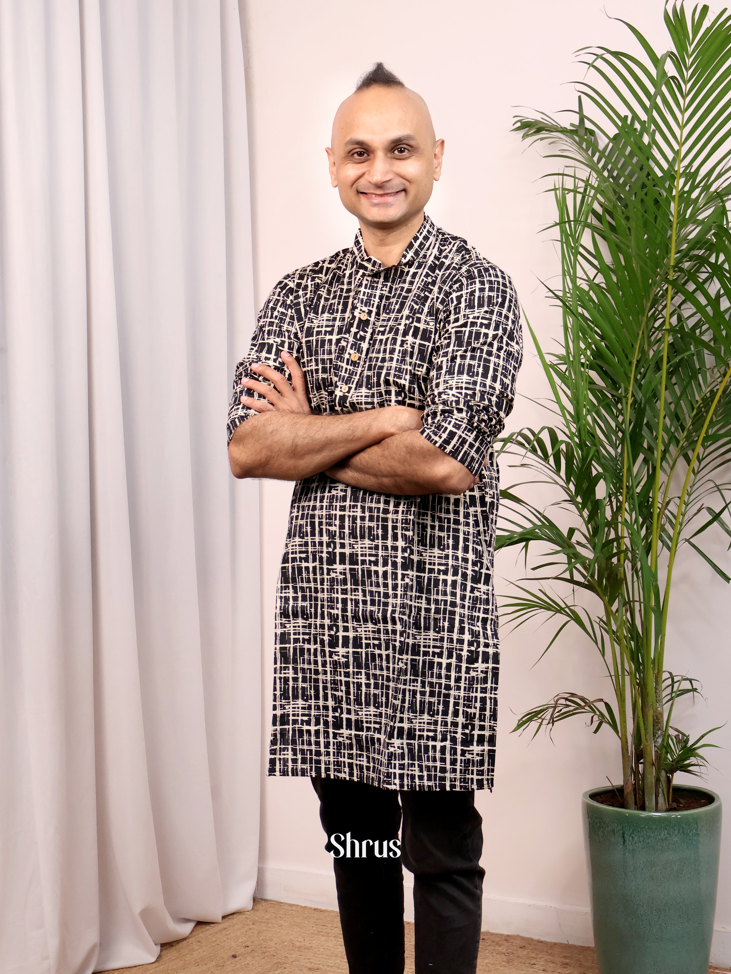 Black - Readymade Mens Kurta - Shop on Shrus.com