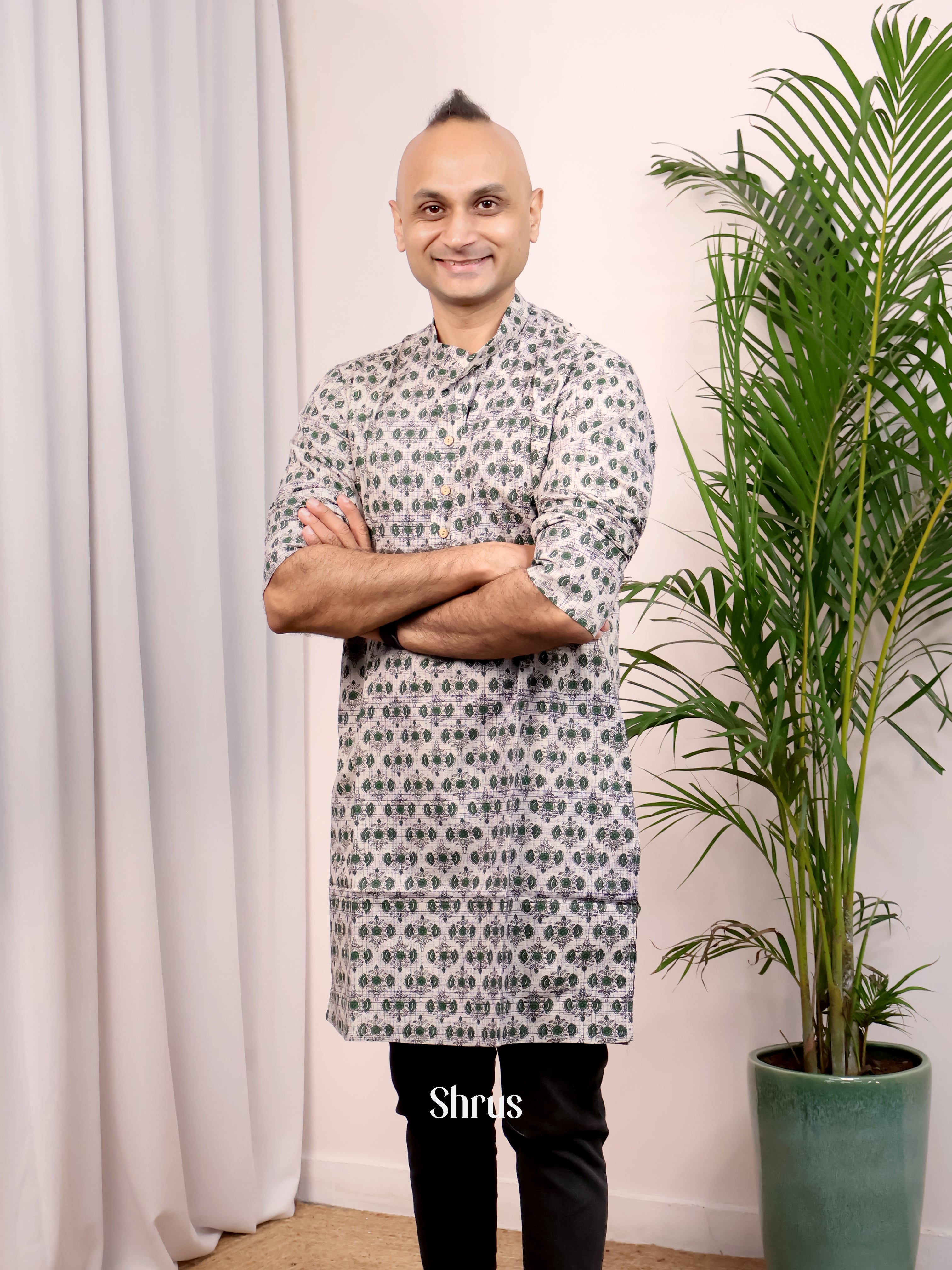 Cream & Green - Readymade Mens Kurta - Shop on Shrus.com