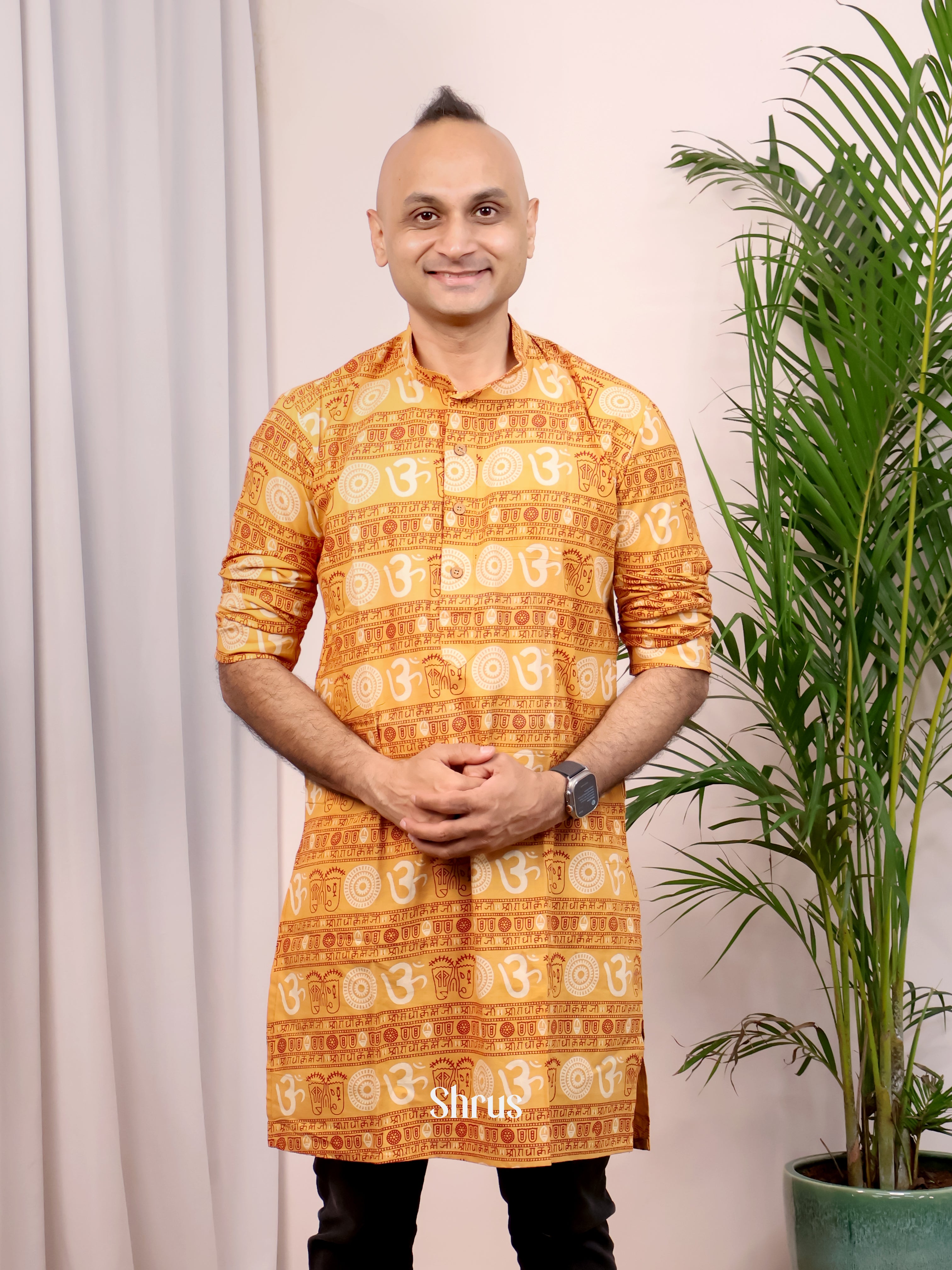 Mustard - Readymade Mens Kurta - Shop on Shrus.com