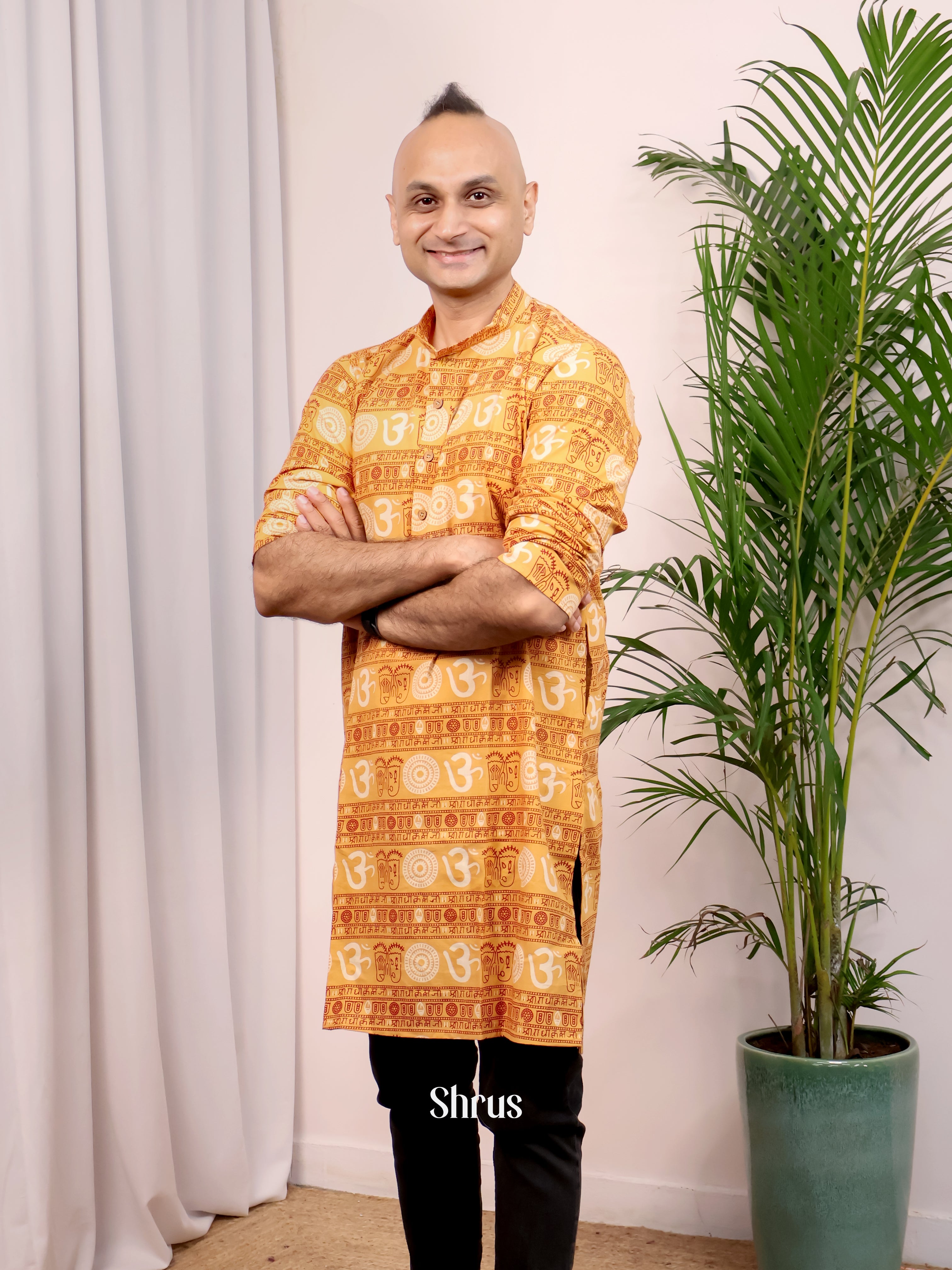 Mustard - Readymade Mens Kurta - Shop on Shrus.com