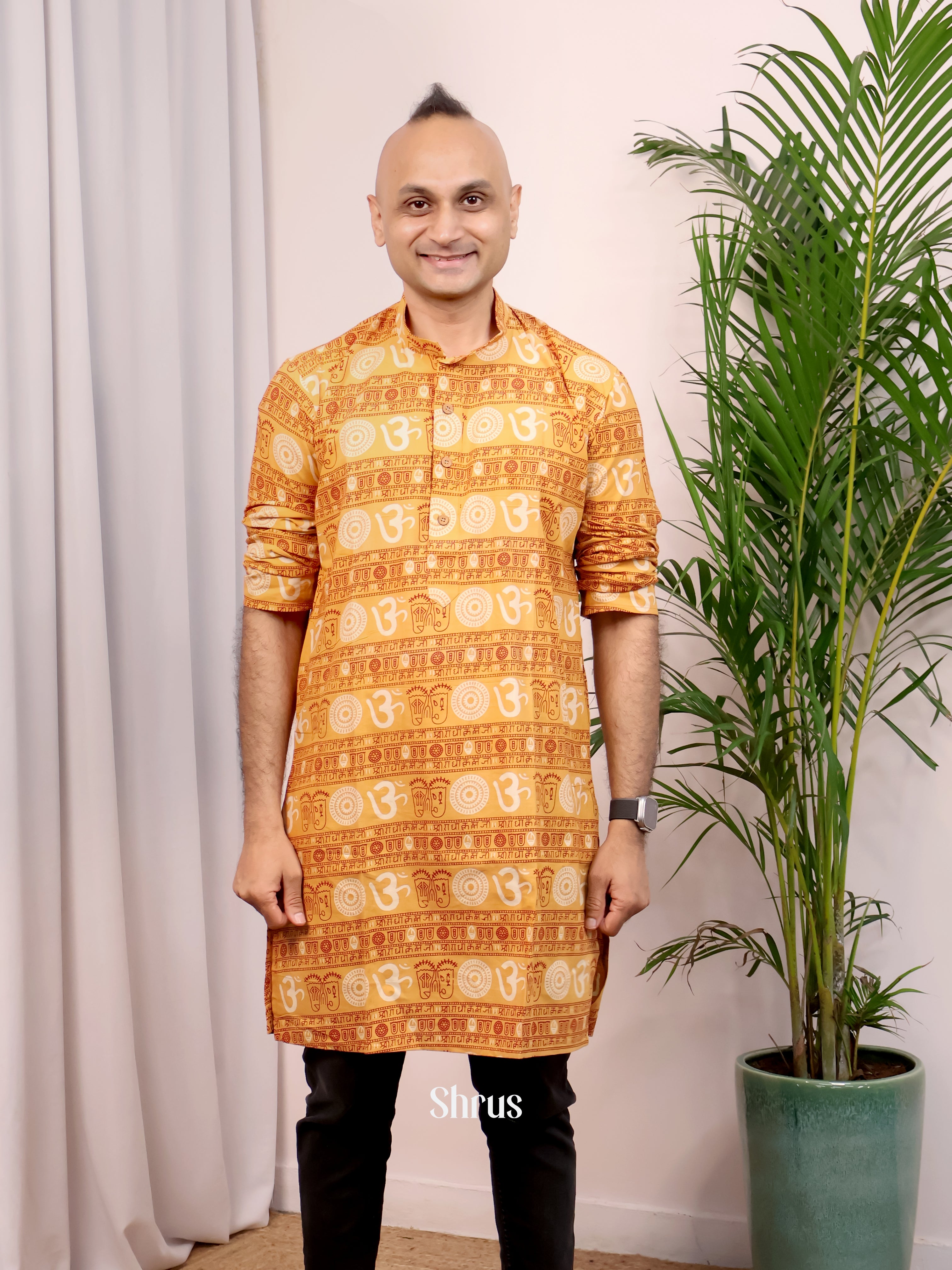 Mustard - Readymade Mens Kurta - Shop on Shrus.com