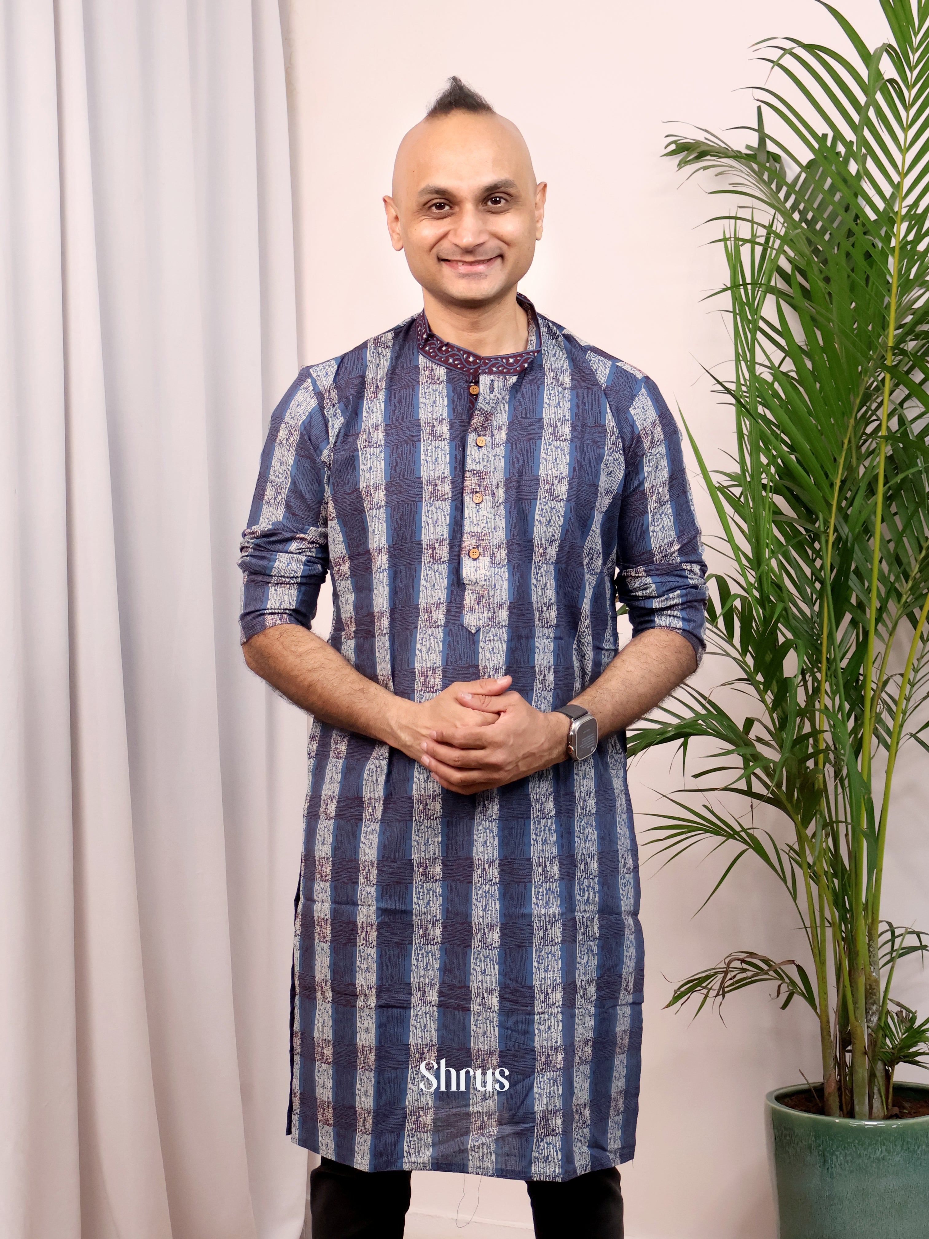 Blue - Readymade Men's Kurta - Shop on Shrus.com