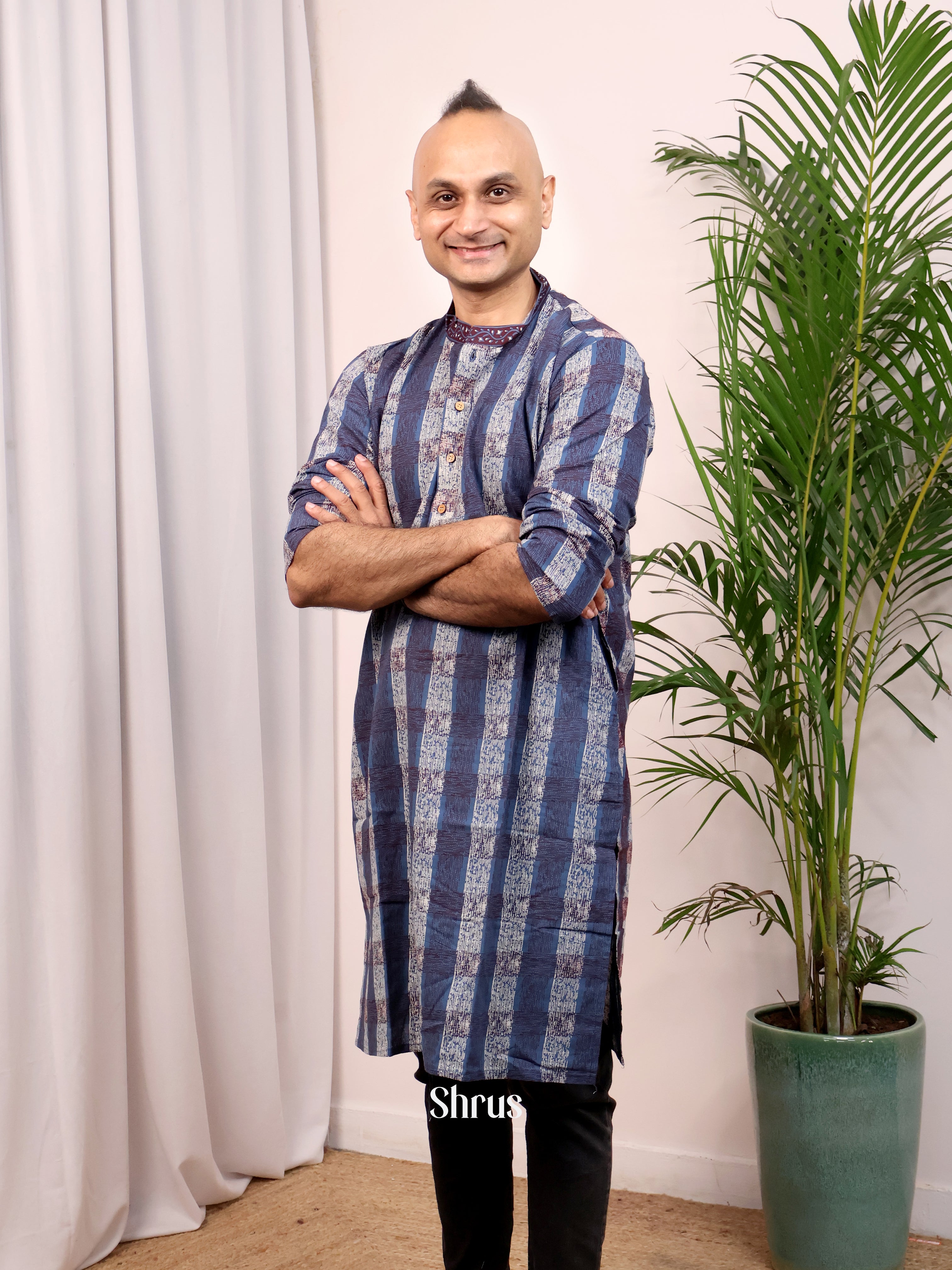 Blue - Readymade Men's Kurta - Shop on Shrus.com