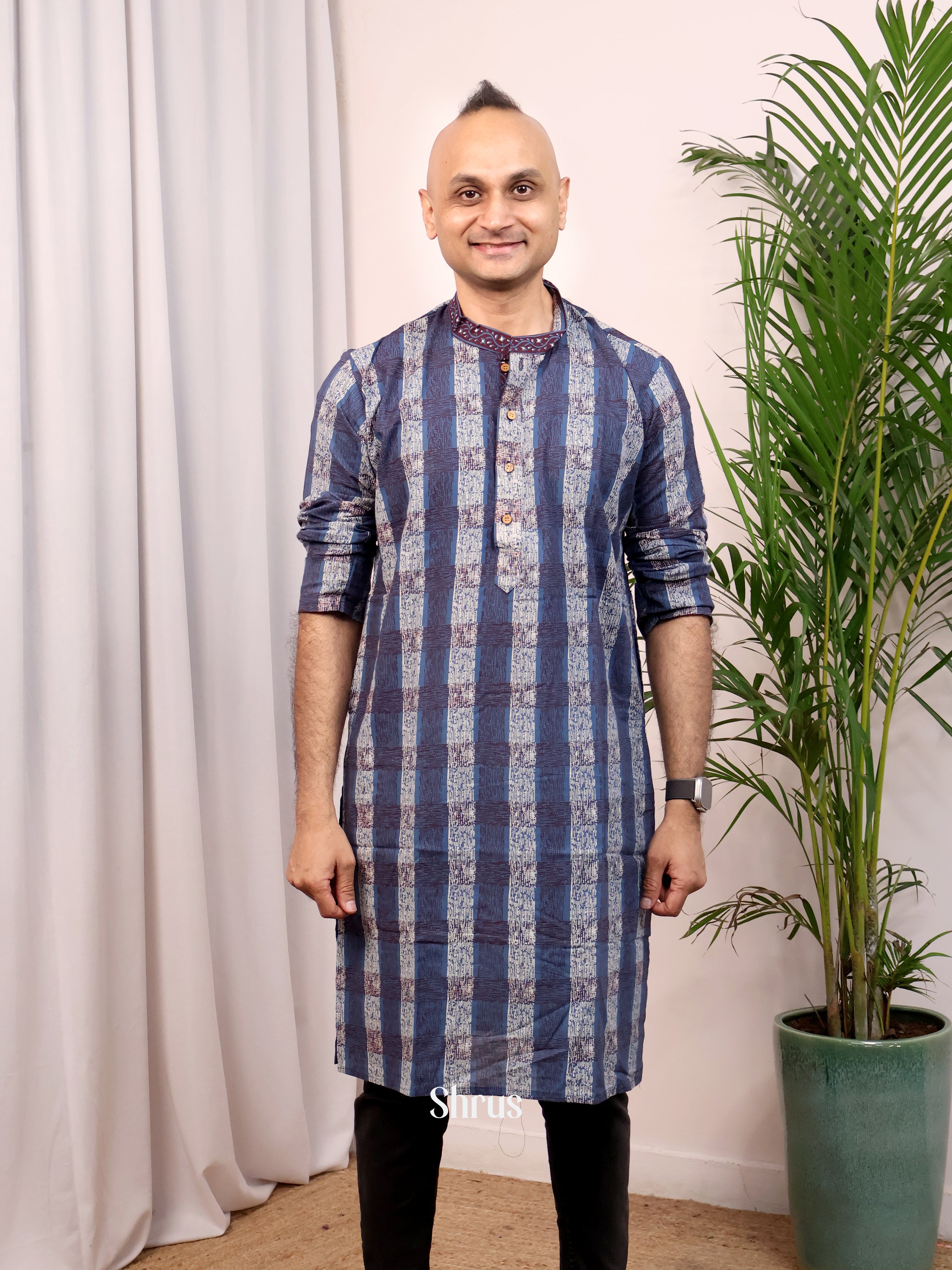 Blue - Readymade Men's Kurta - Shop on Shrus.com
