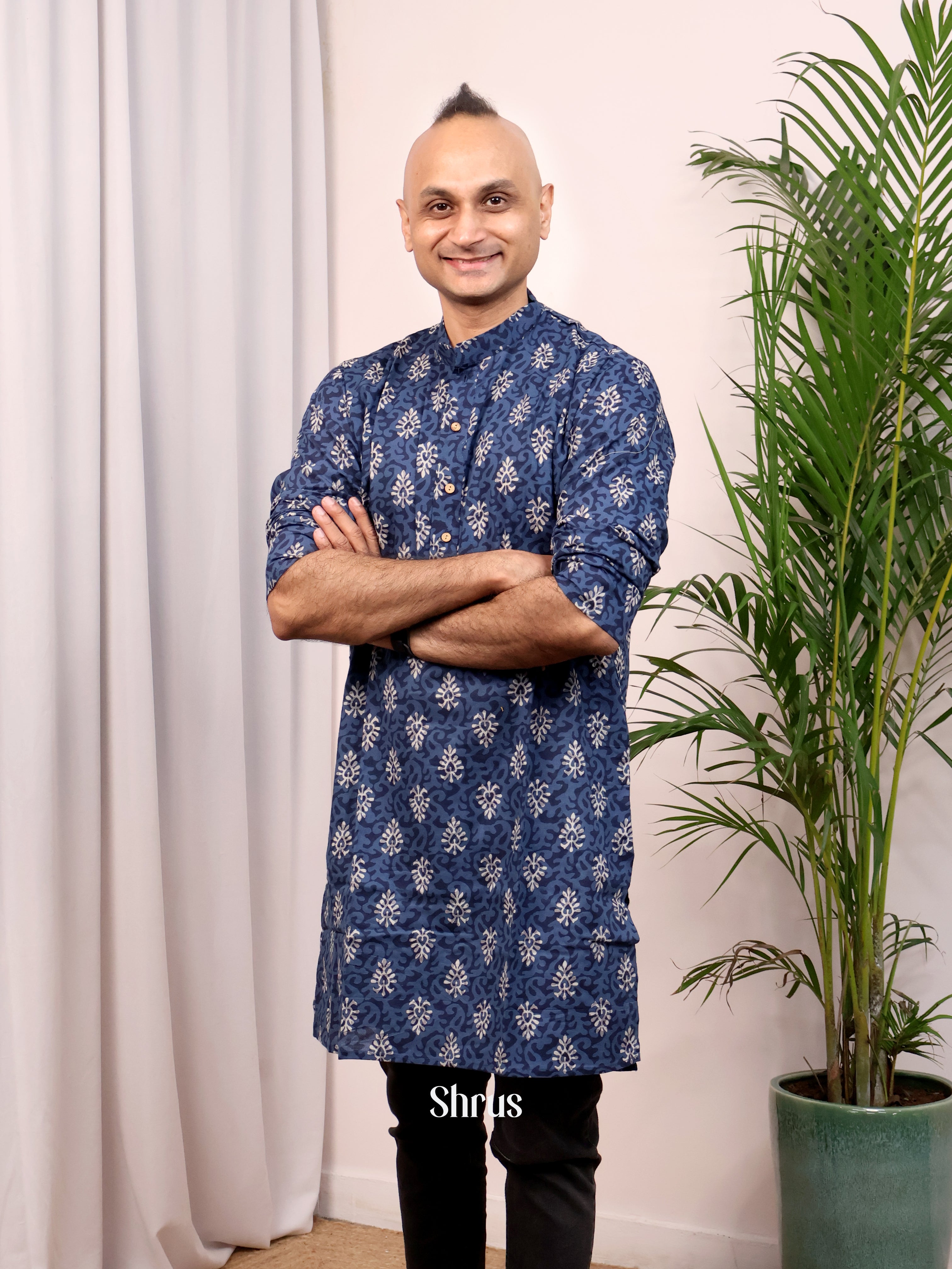 Blue - Readymade Mens Kurta - Shop on Shrus.com