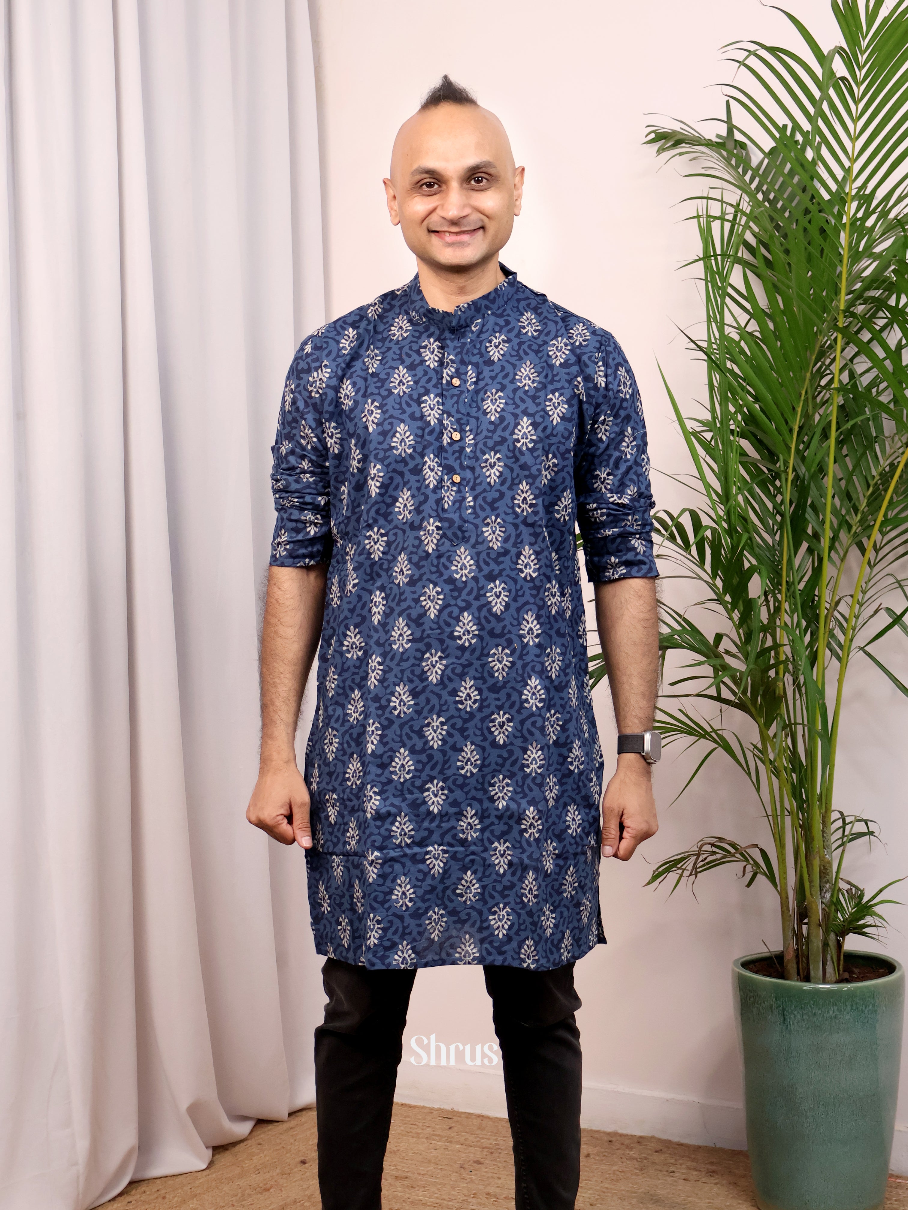 Blue - Readymade Mens Kurta - Shop on Shrus.com