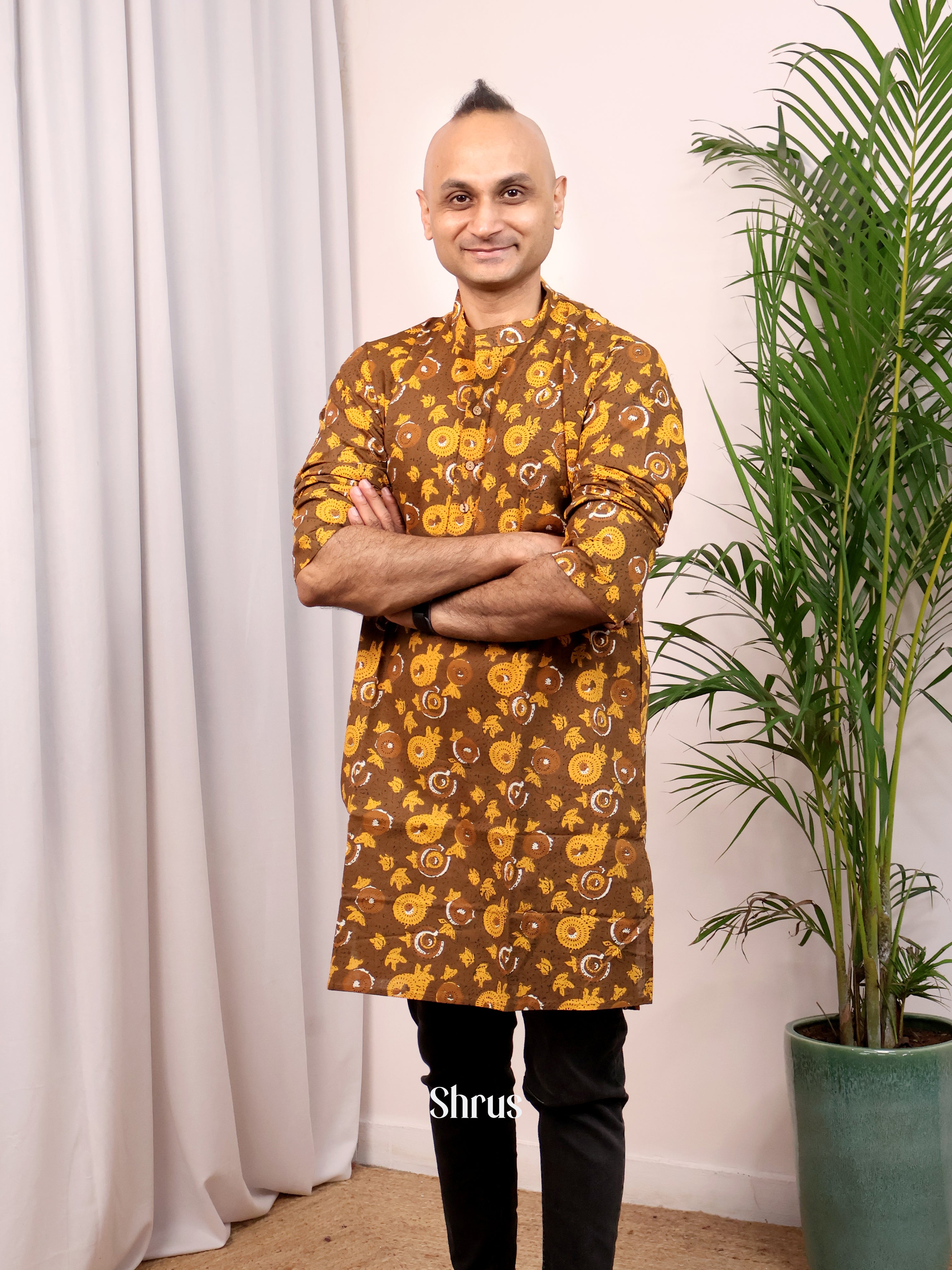 Brown - Readymade Mens Kurta - Shop on Shrus.com