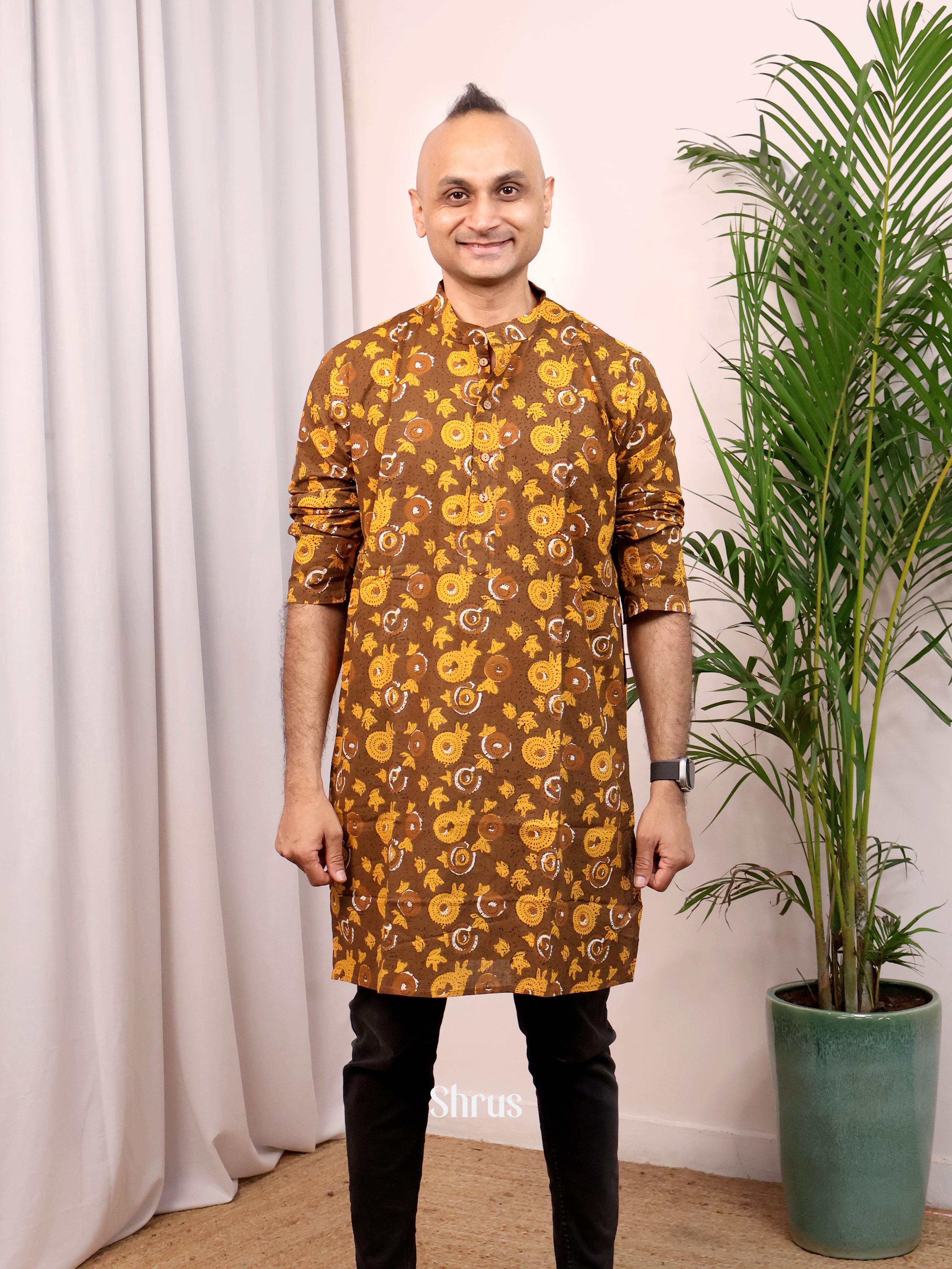 Brown - Readymade Mens Kurta - Shop on Shrus.com