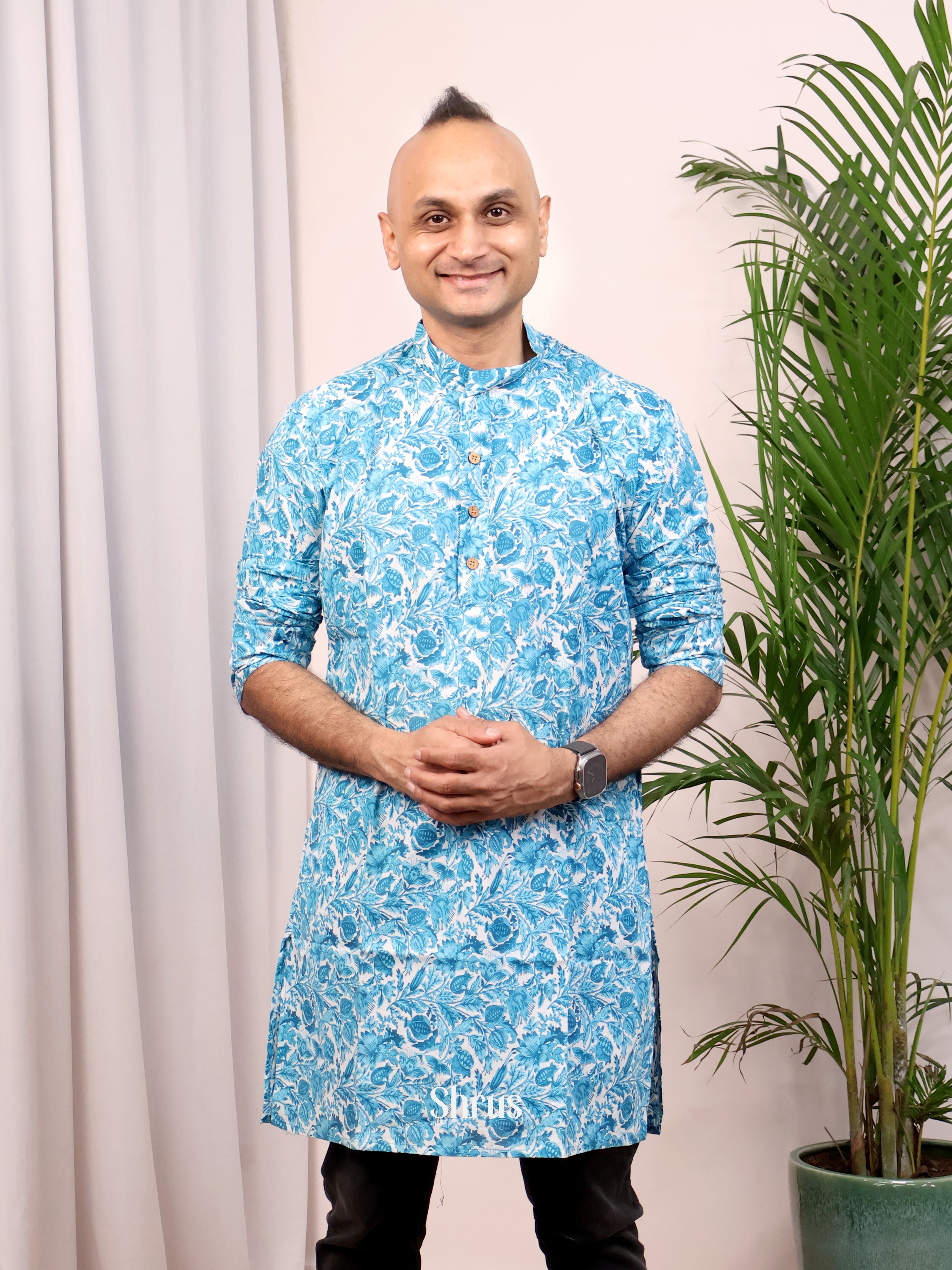 Blue - Readymade Mens Kurta - Shop on Shrus.com