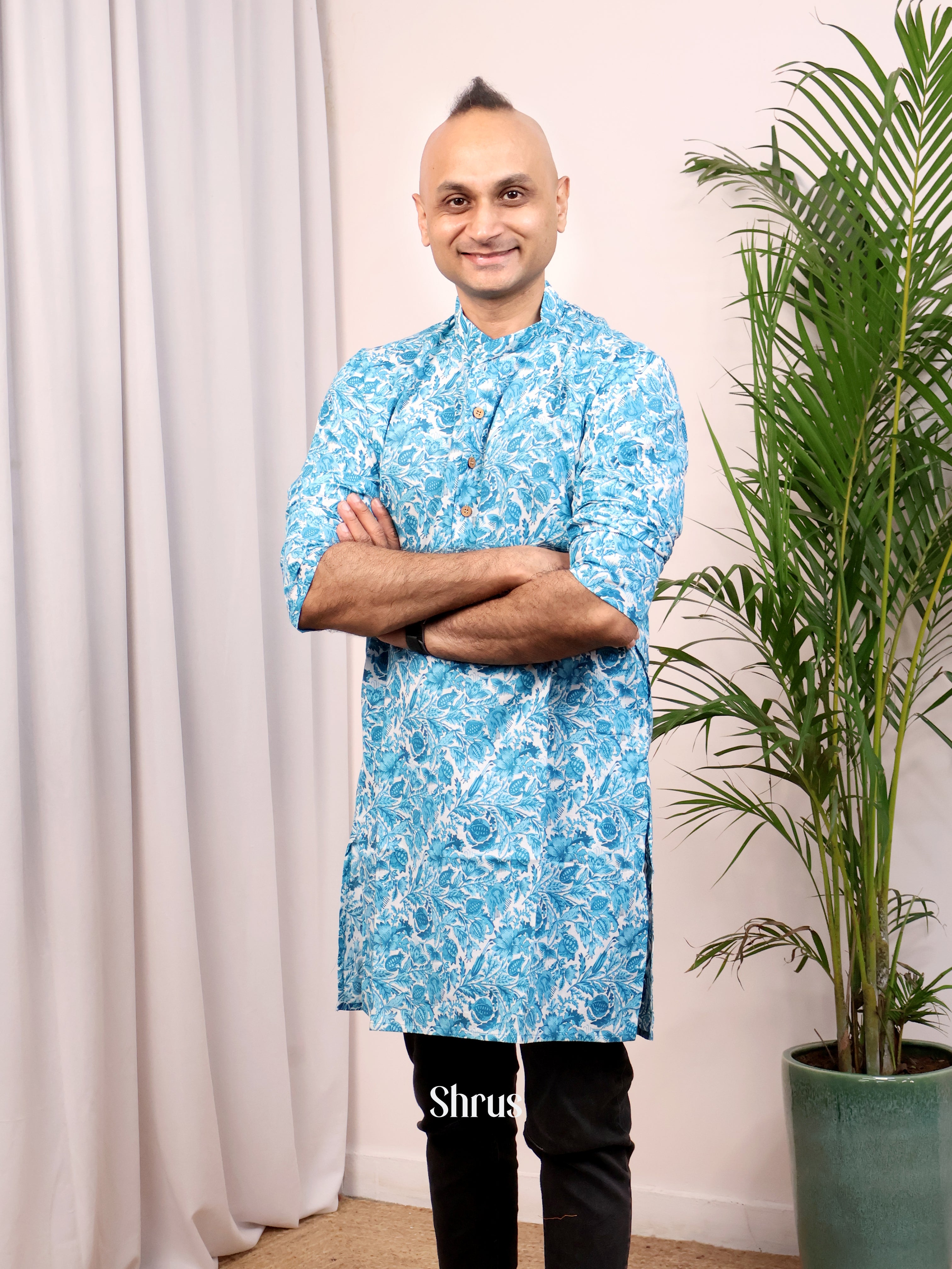Blue - Readymade Mens Kurta - Shop on Shrus.com