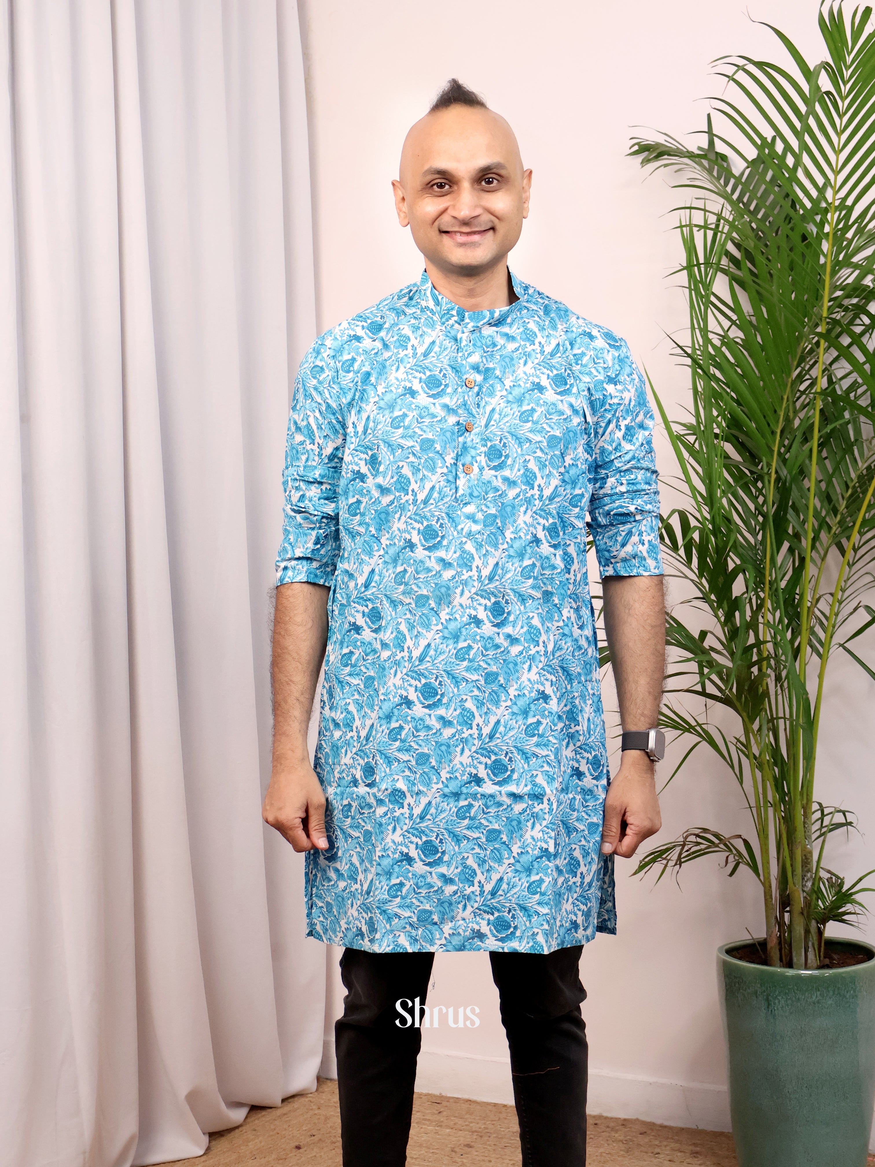Blue - Readymade Mens Kurta - Shop on Shrus.com