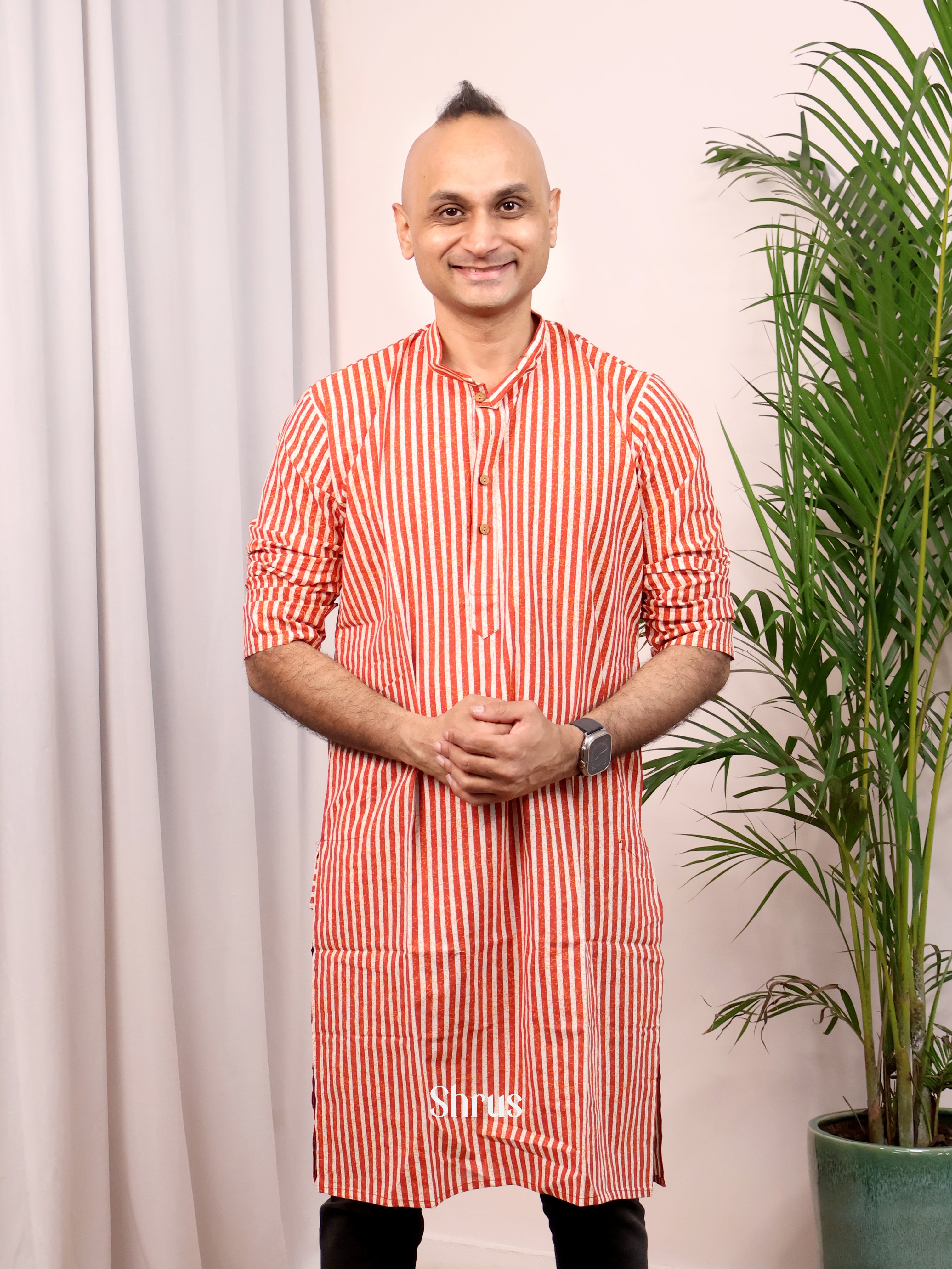 Red & Cream - Readymade Mens Kurta - Shop on Shrus.com