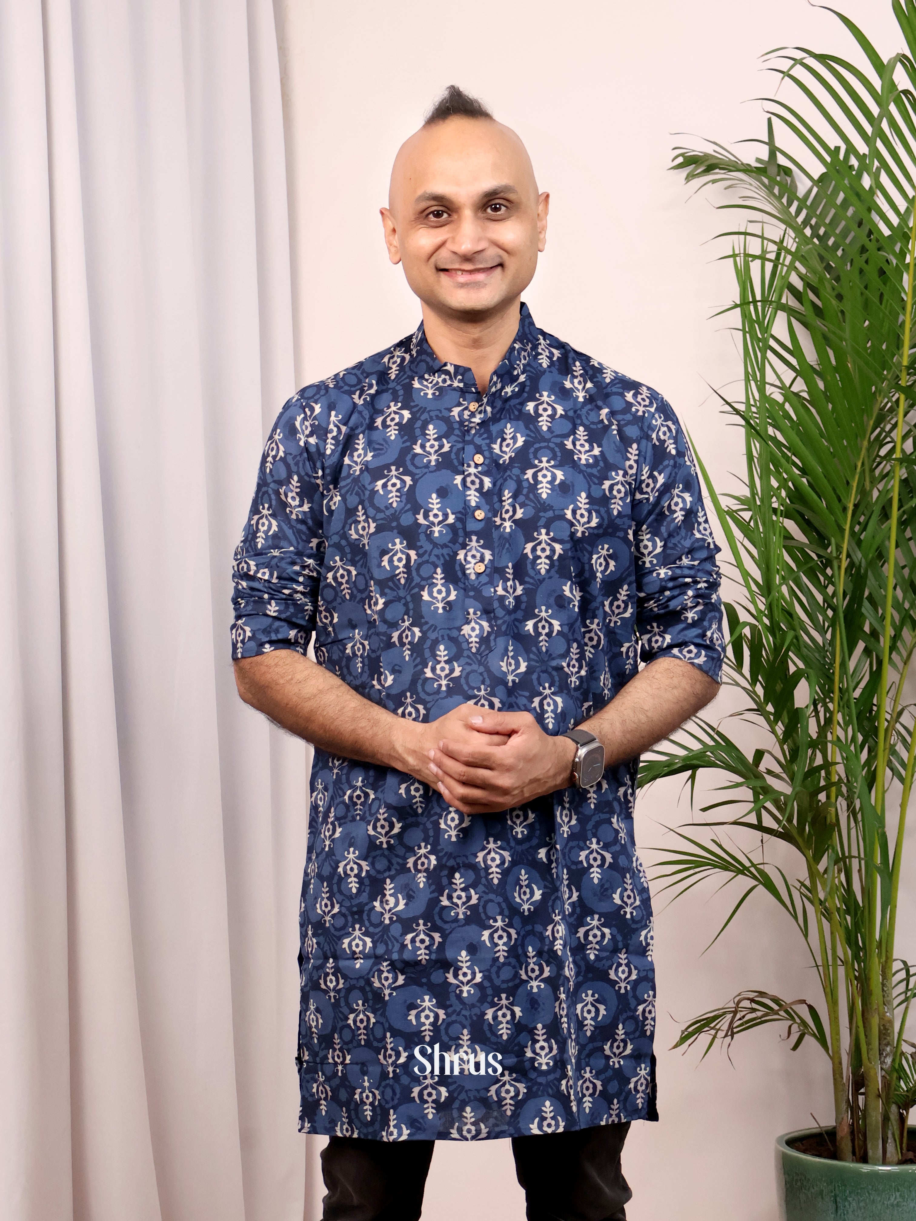 Blue - Readymade Mens Kurta - Shop on Shrus.com