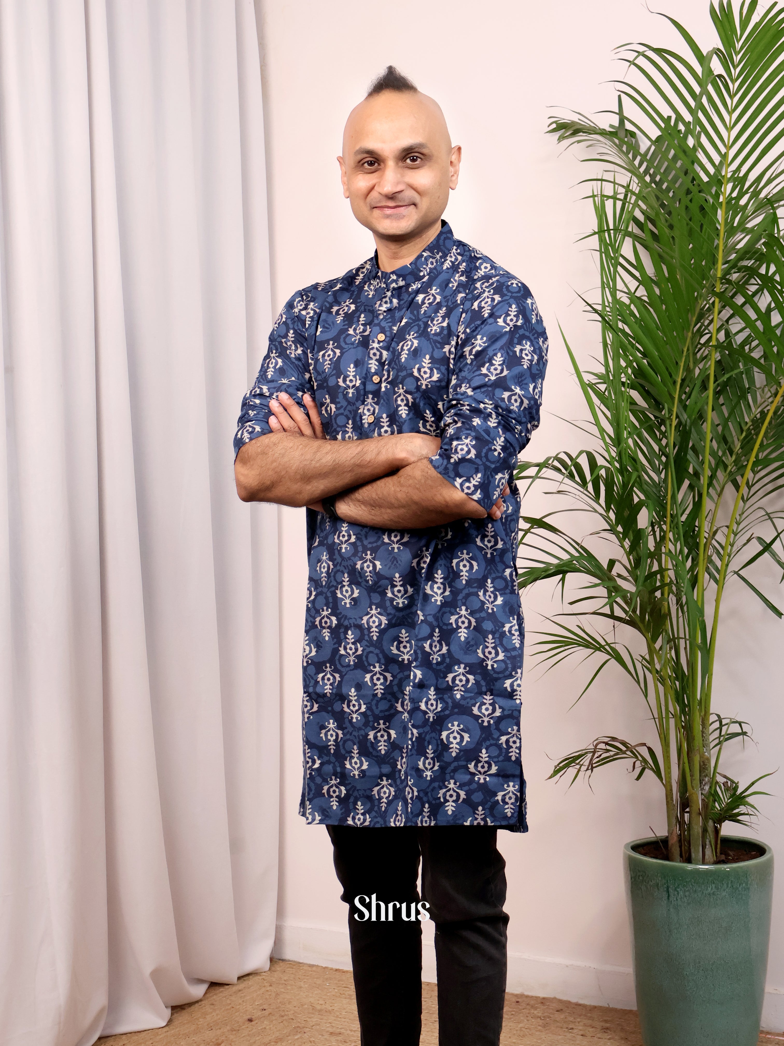 Blue - Readymade Mens Kurta - Shop on Shrus.com