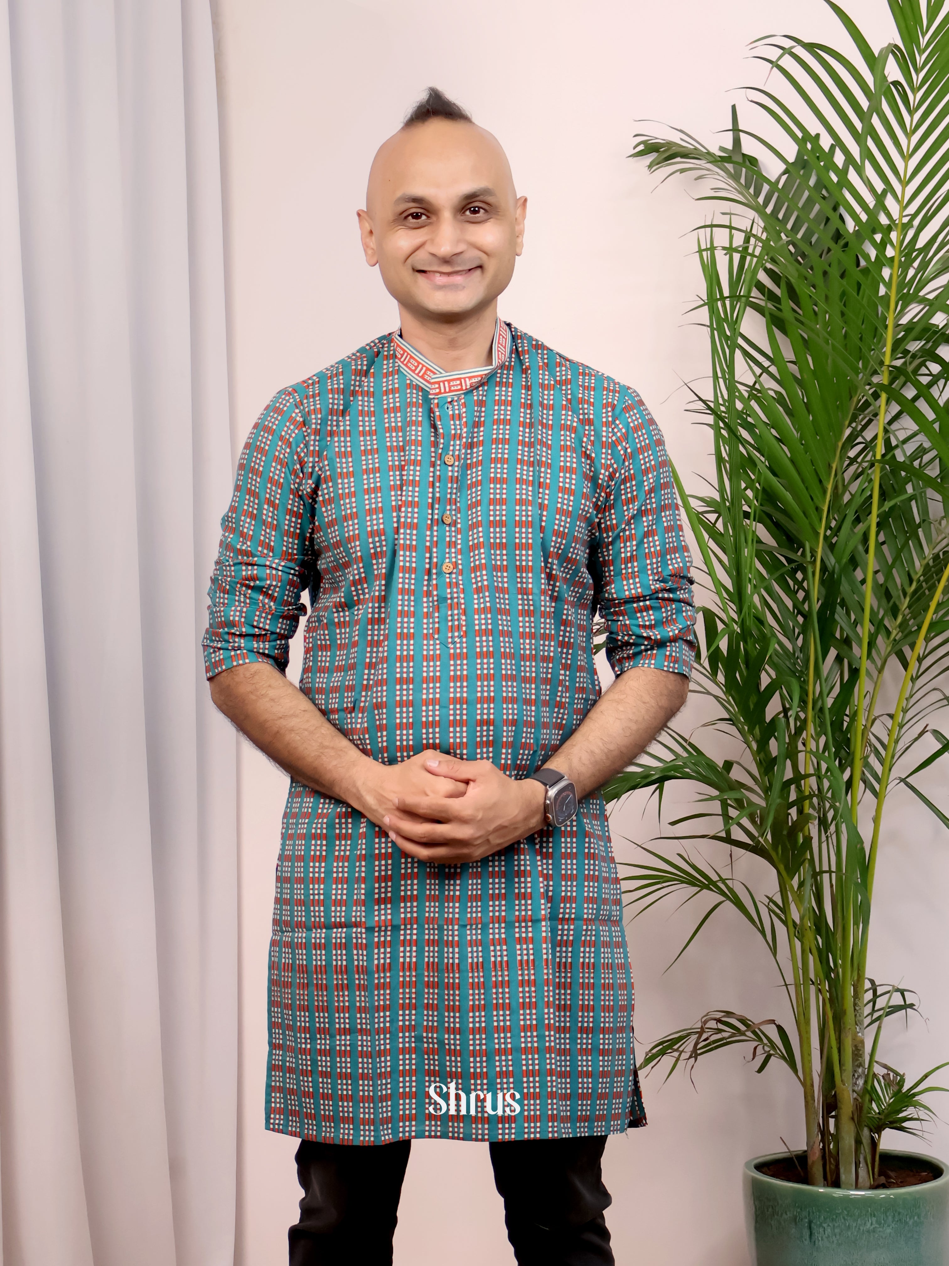 Blue- Readymade Mens Kurta - Shop on Shrus.com