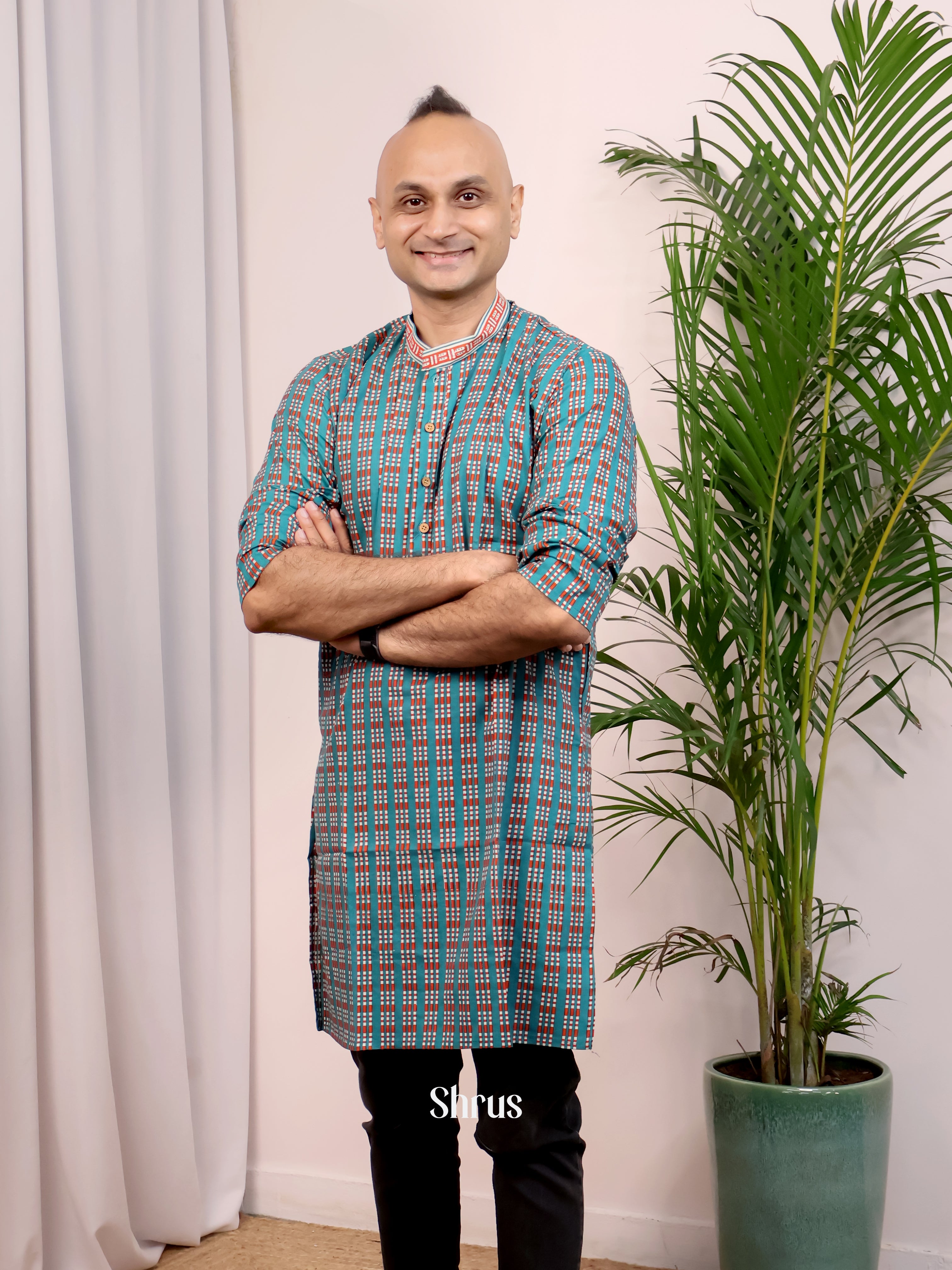 Blue- Readymade Mens Kurta - Shop on Shrus.com