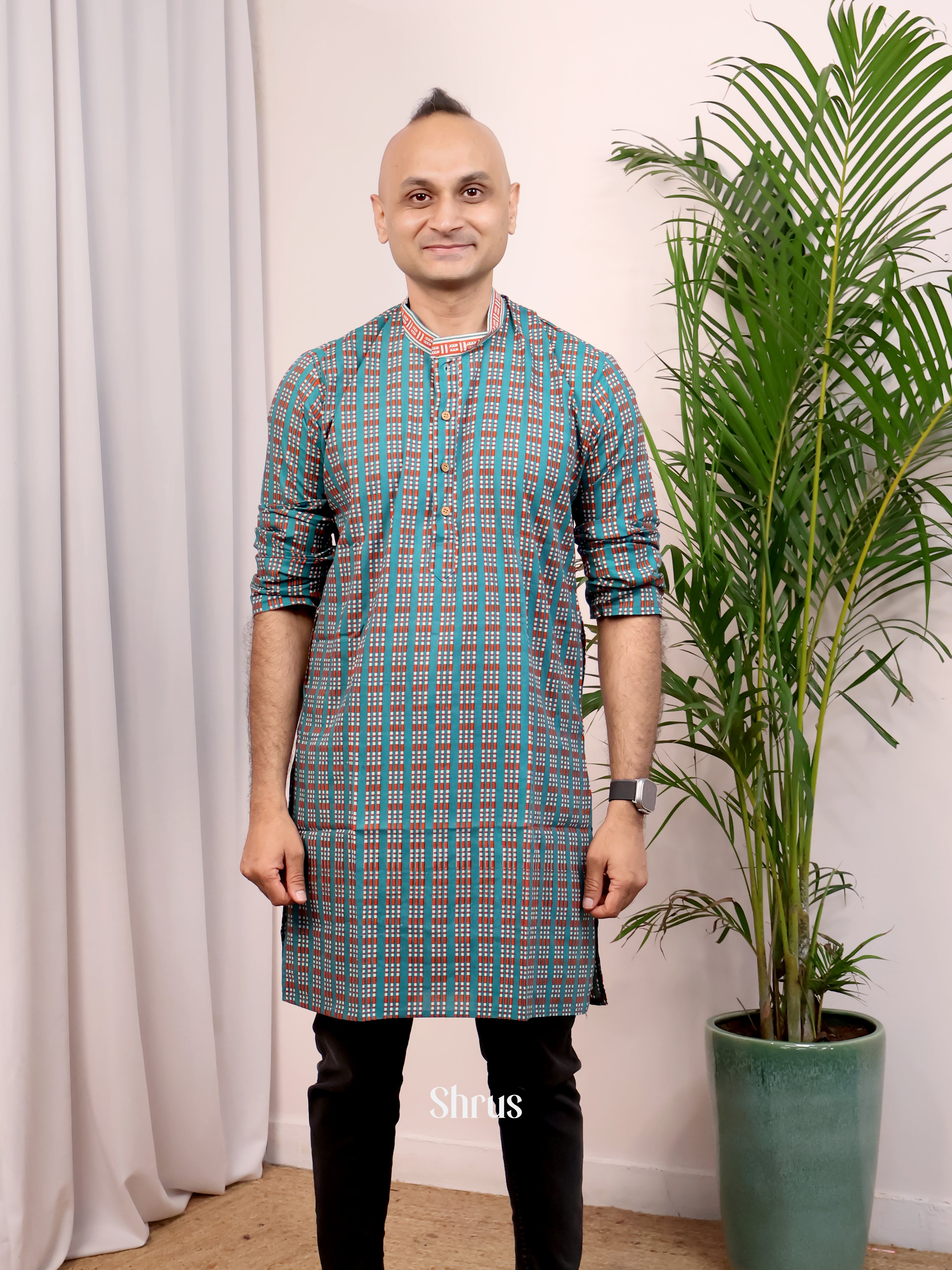 Blue- Readymade Mens Kurta - Shop on Shrus.com