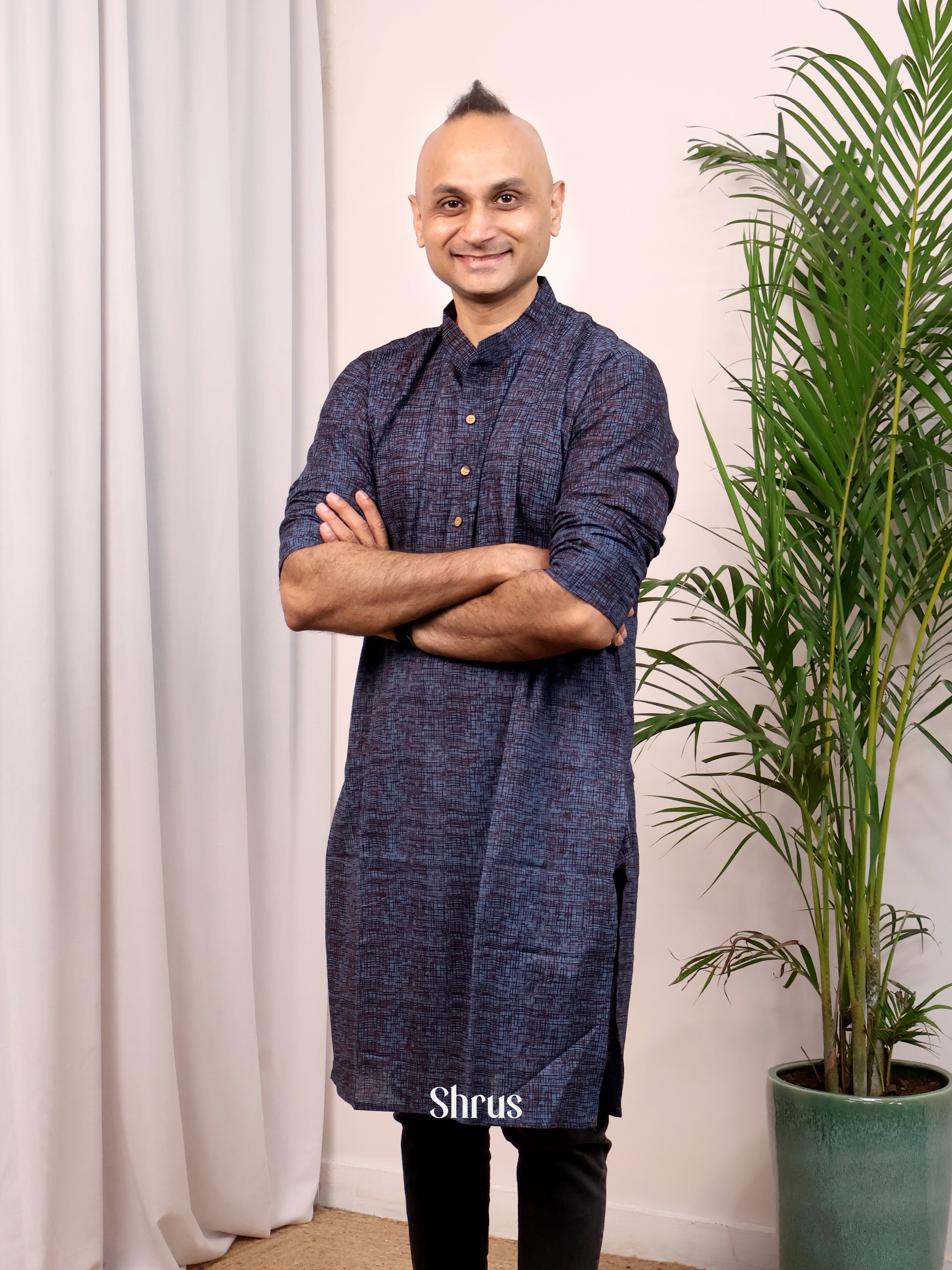 Blue - Readymade Mens Kurta - Shop on Shrus.com