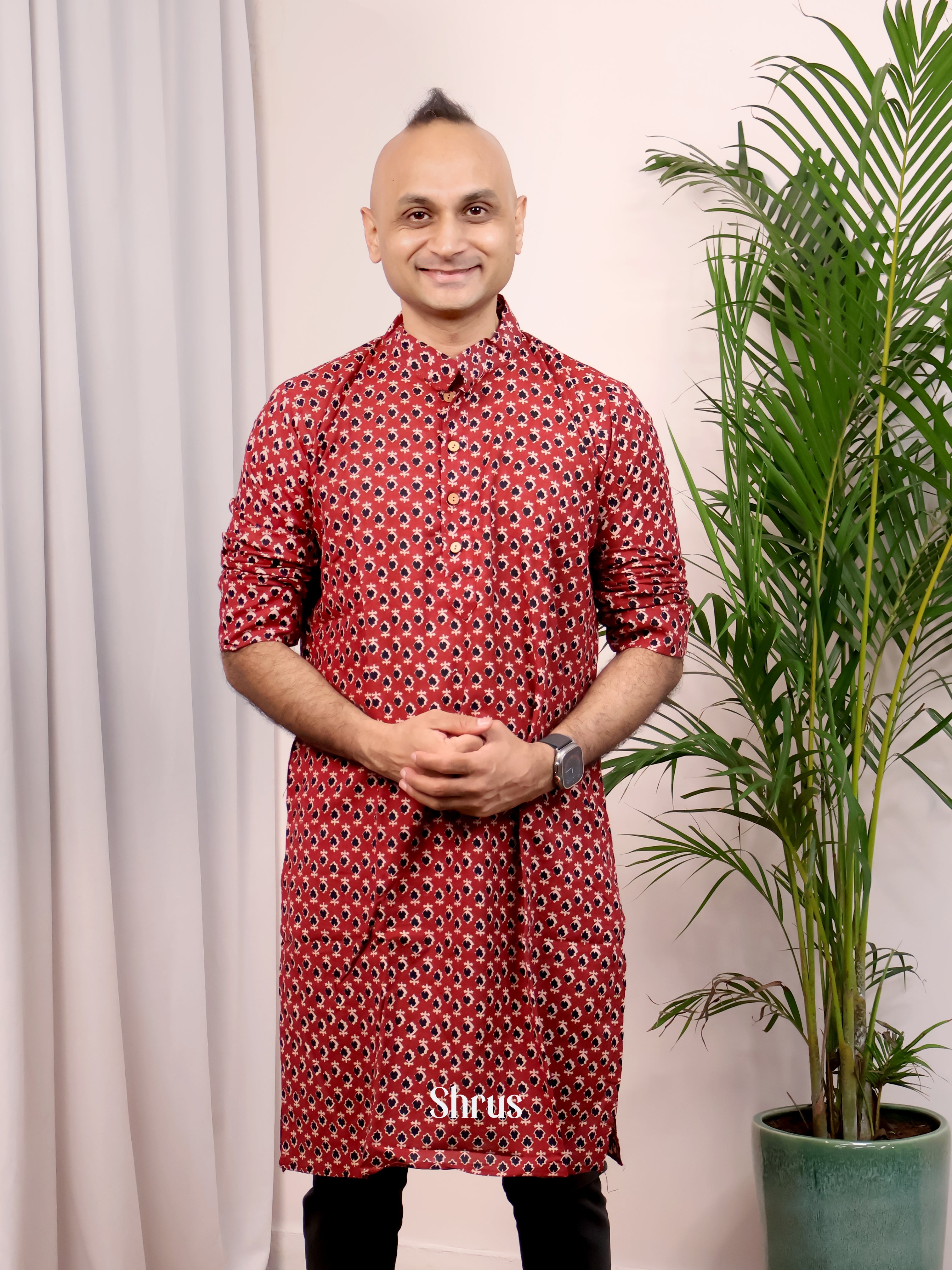 Maroon- Readymade Mens Kurta - Shop on Shrus.com