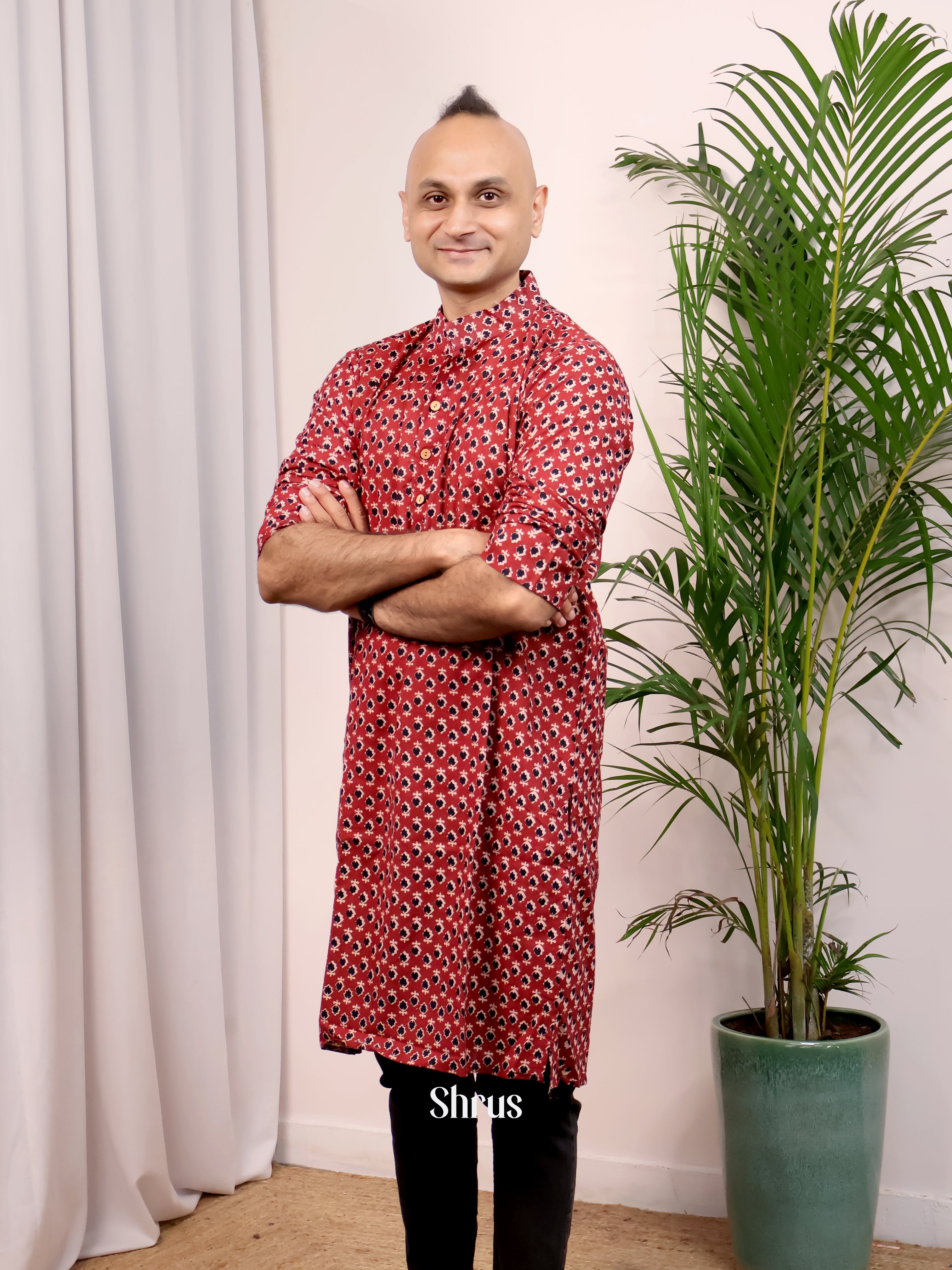 Maroon- Readymade Mens Kurta - Shop on Shrus.com