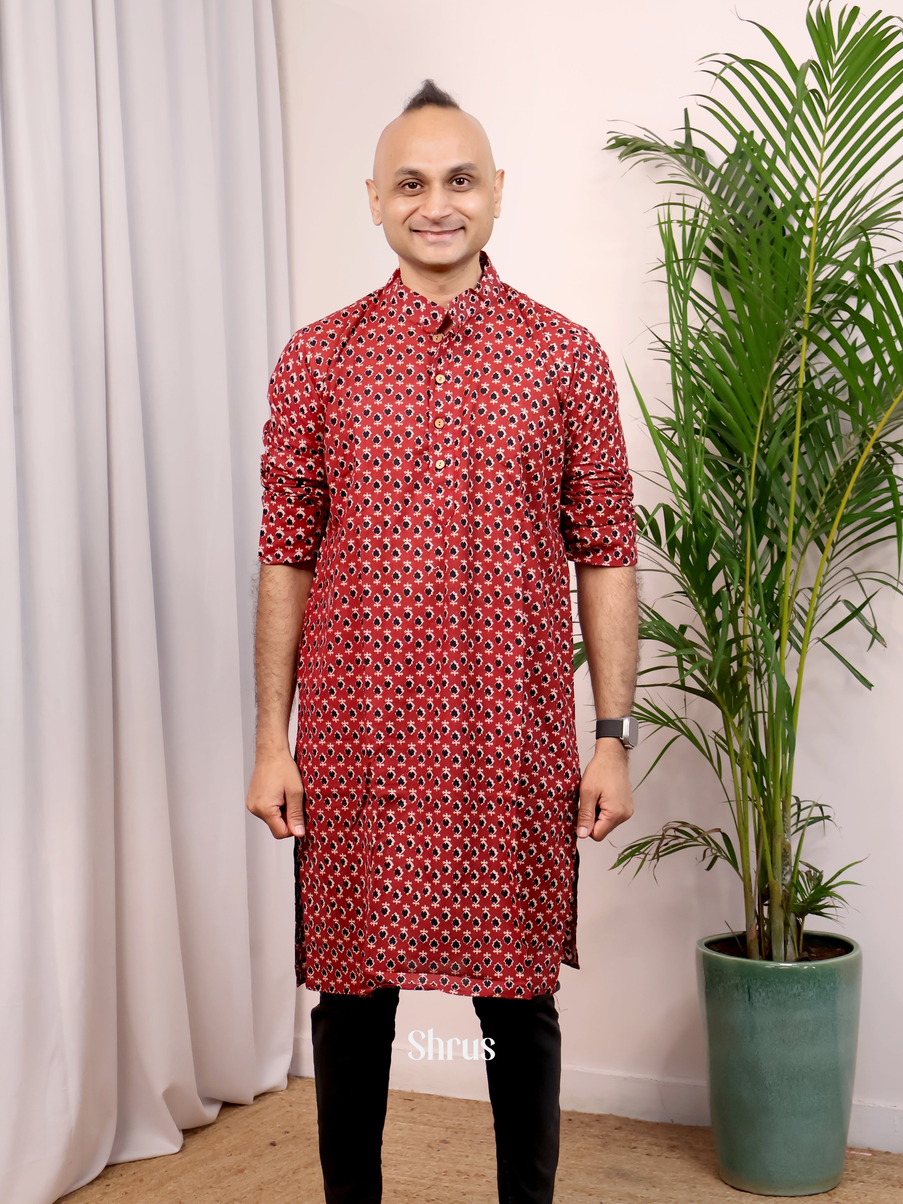 Maroon- Readymade Mens Kurta - Shop on Shrus.com