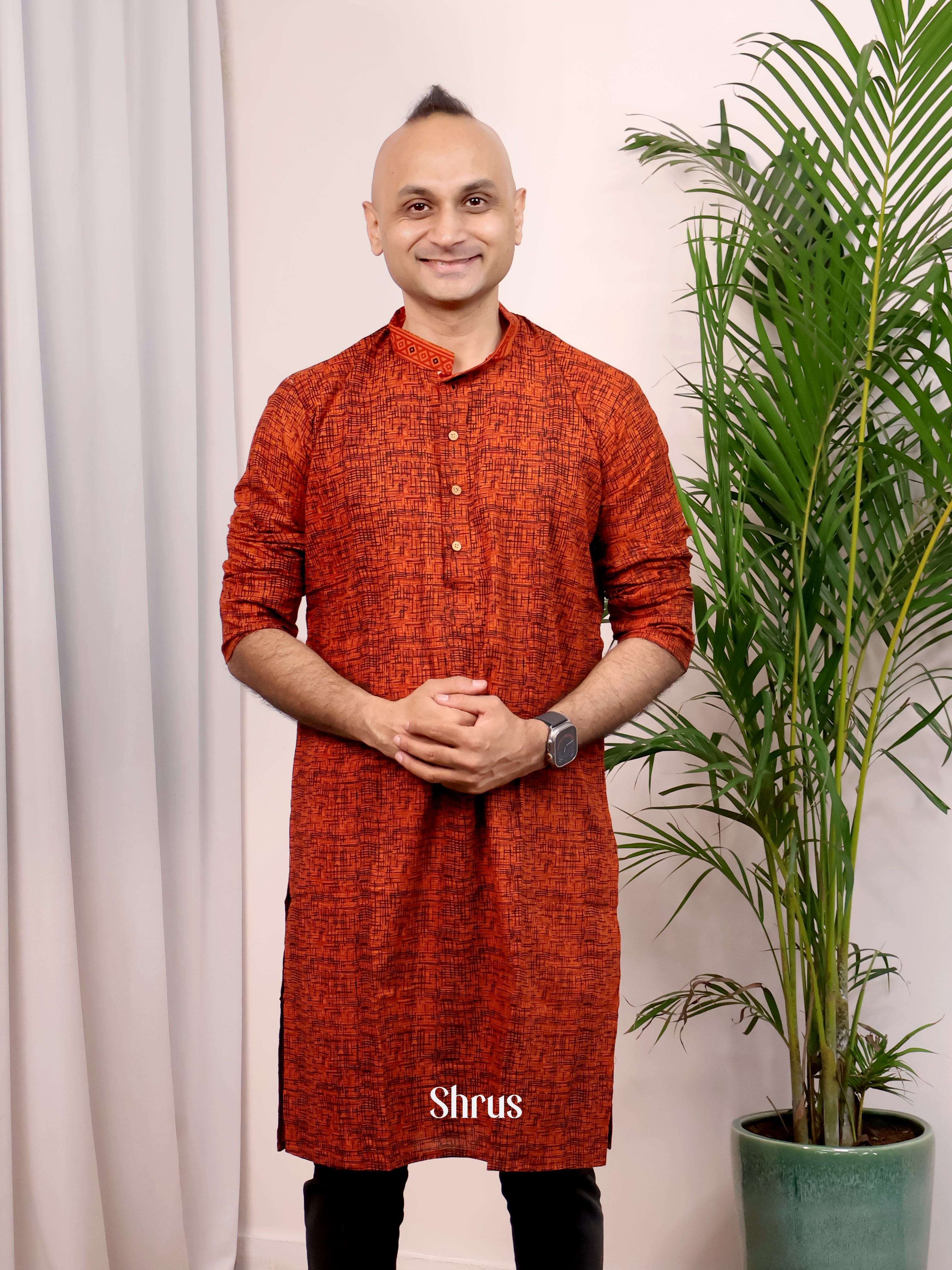 Orangish Brown- Readymade Mens Kurta - Shop on Shrus.com