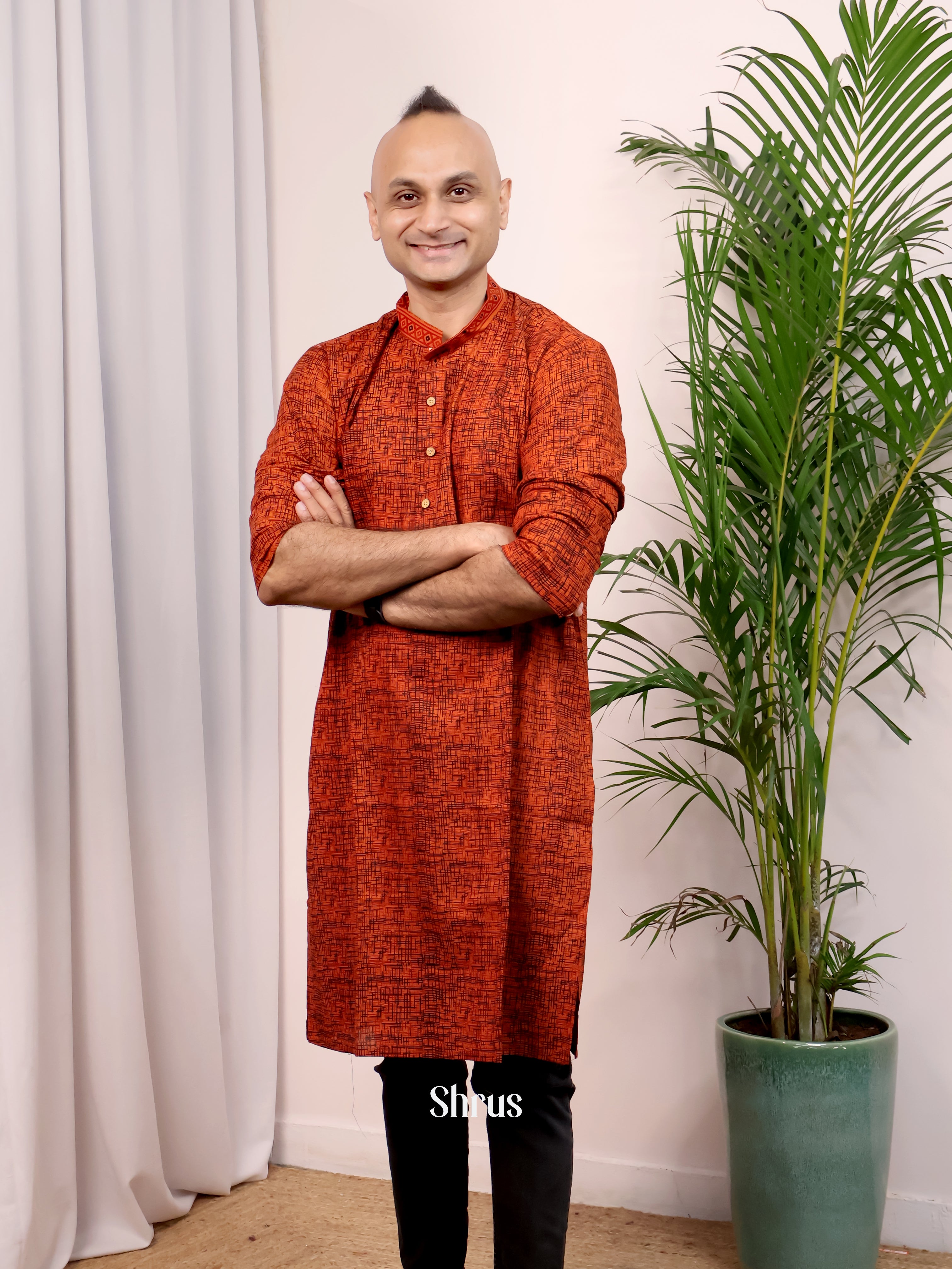 Orangish Brown- Readymade Mens Kurta - Shop on Shrus.com