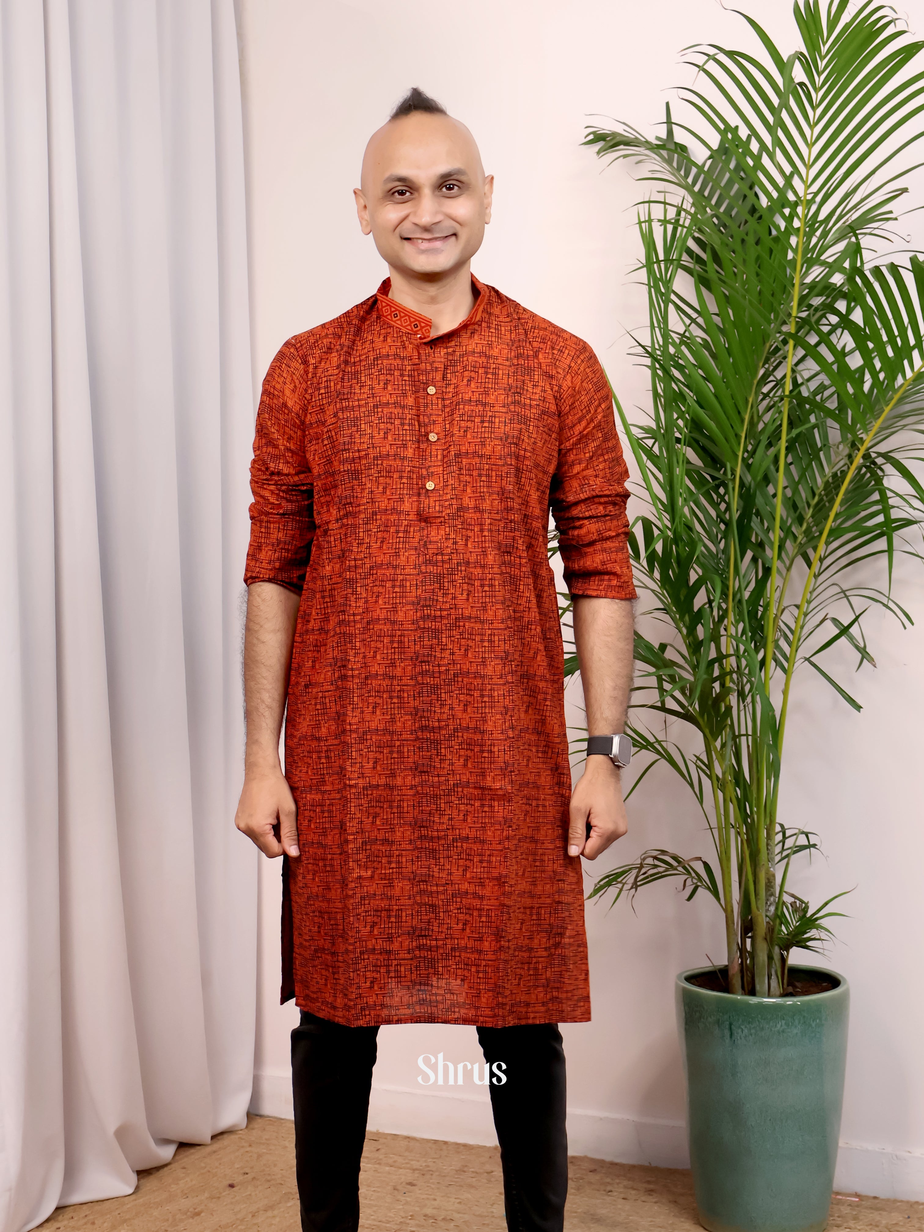 Orangish Brown- Readymade Mens Kurta - Shop on Shrus.com