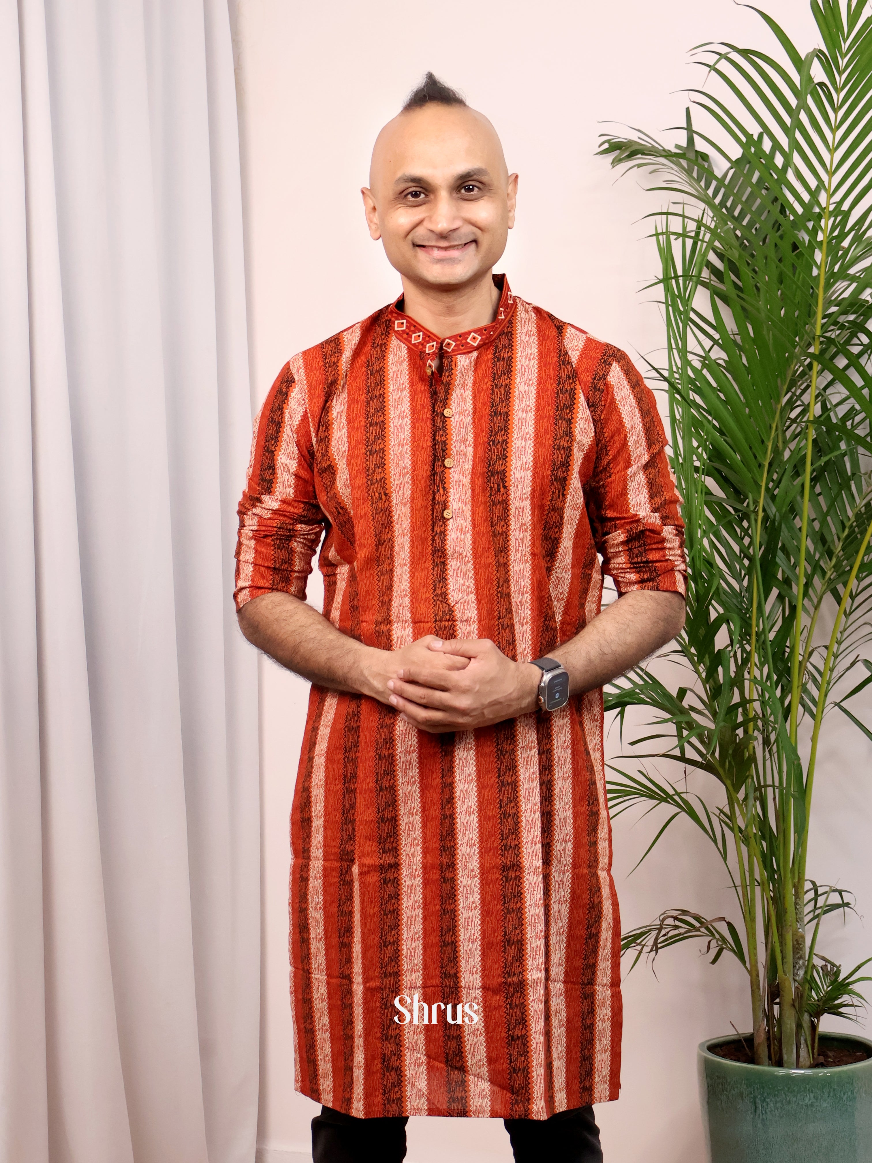 Red & Brown- Readymade Men's Kurta - Shop on Shrus.com