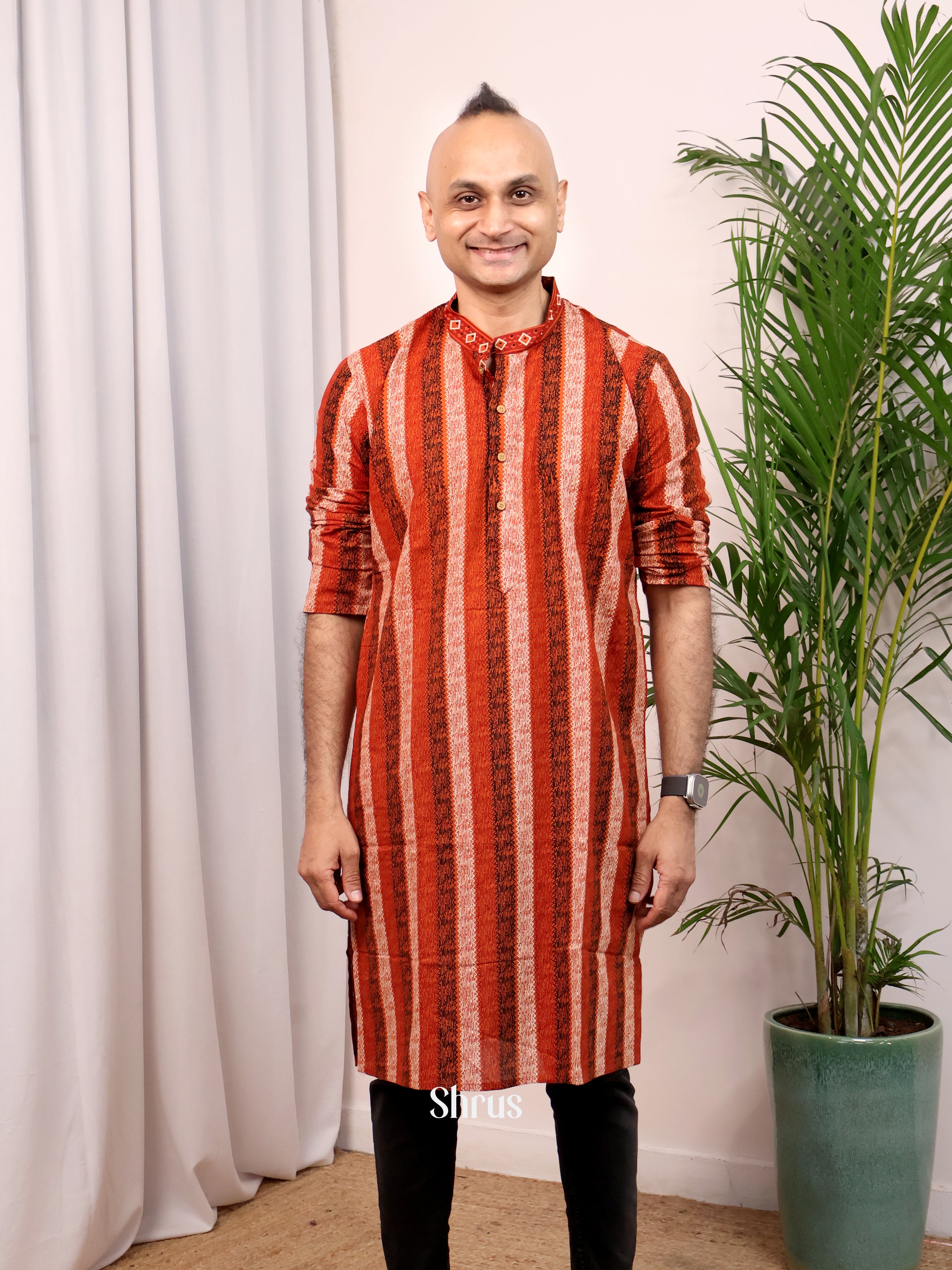 Red & Brown- Readymade Men's Kurta - Shop on Shrus.com