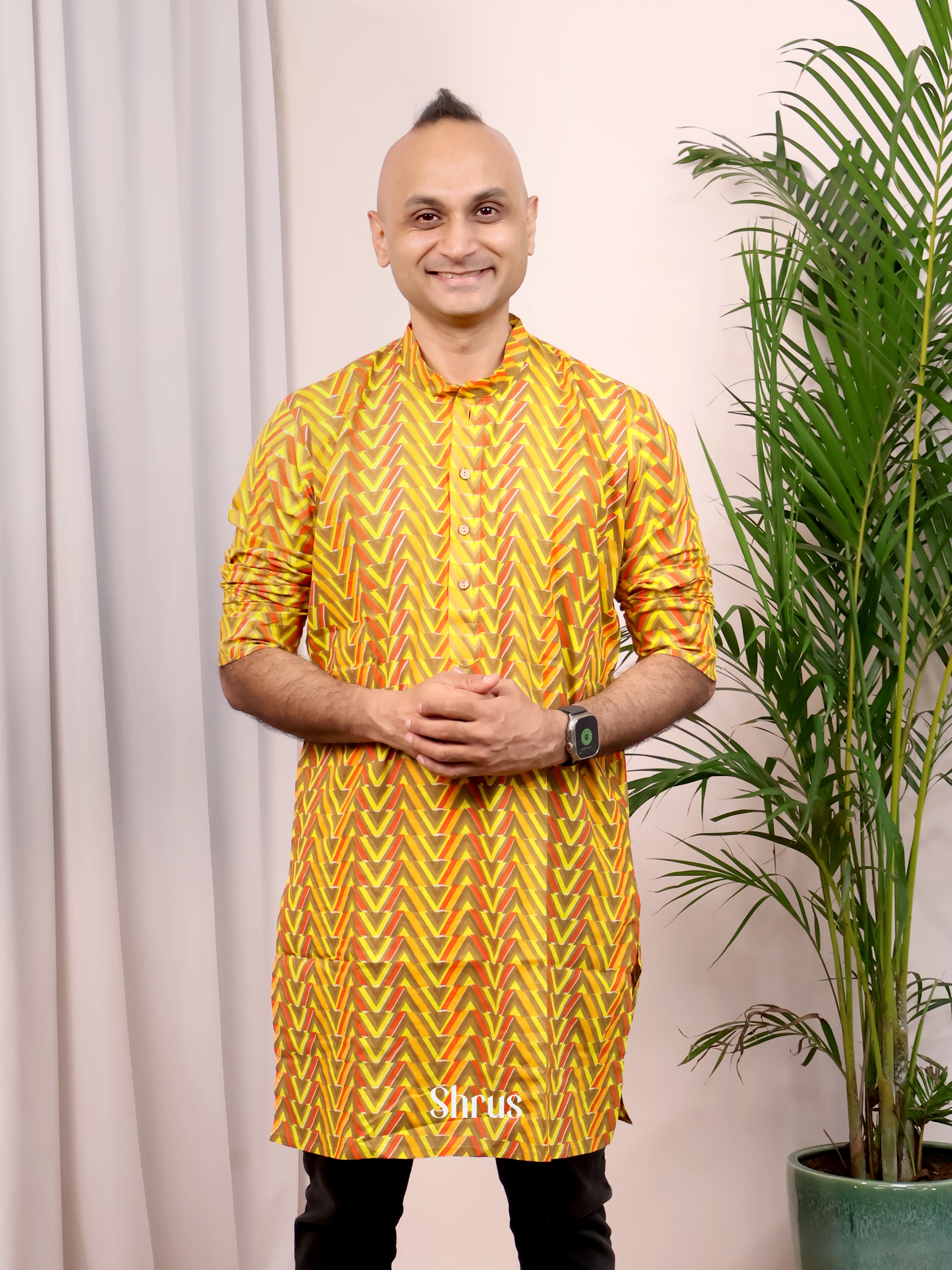 Yellow - Readymade Mens Kurta - Shop on Shrus.com