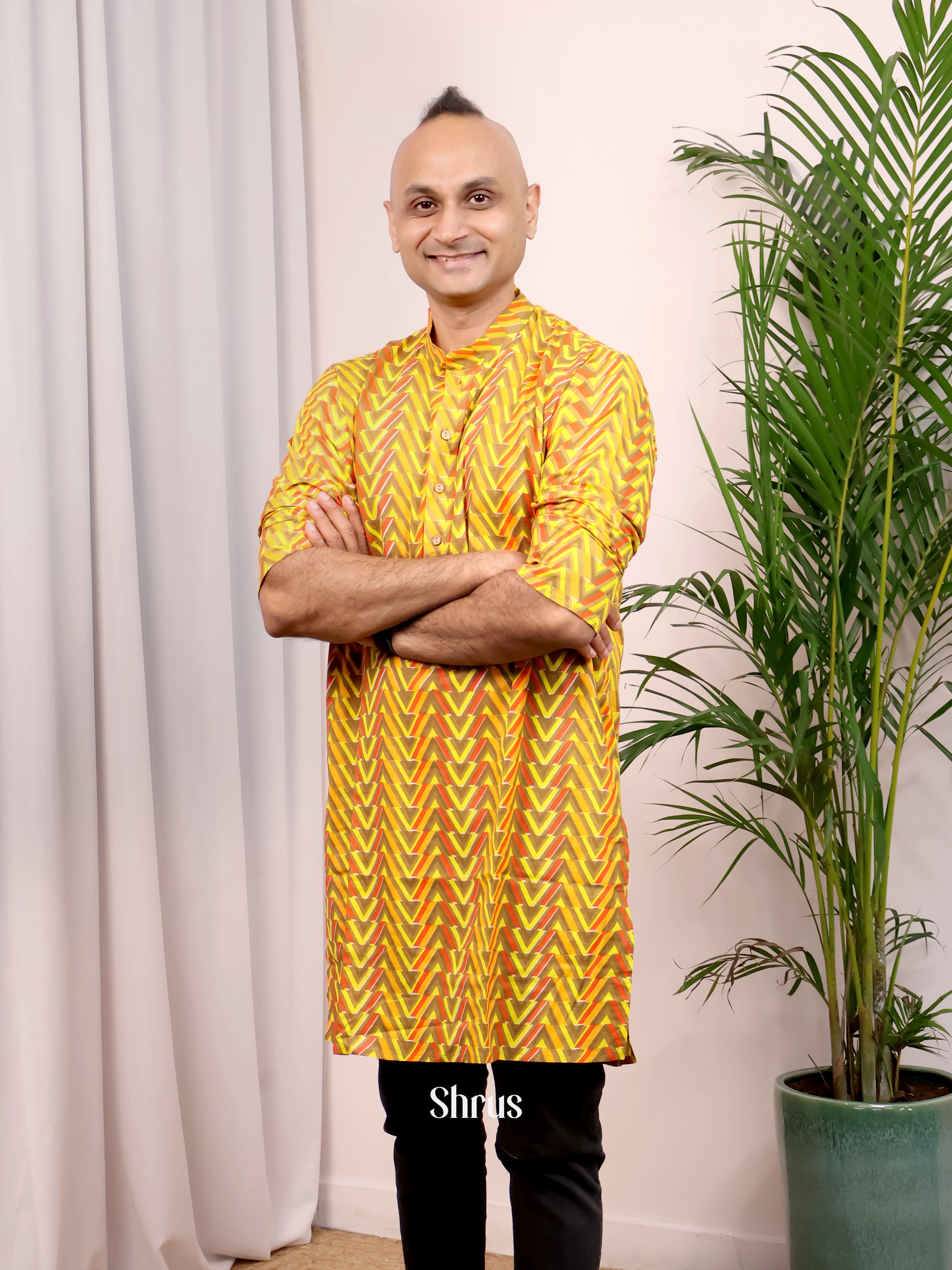 Yellow - Readymade Mens Kurta - Shop on Shrus.com
