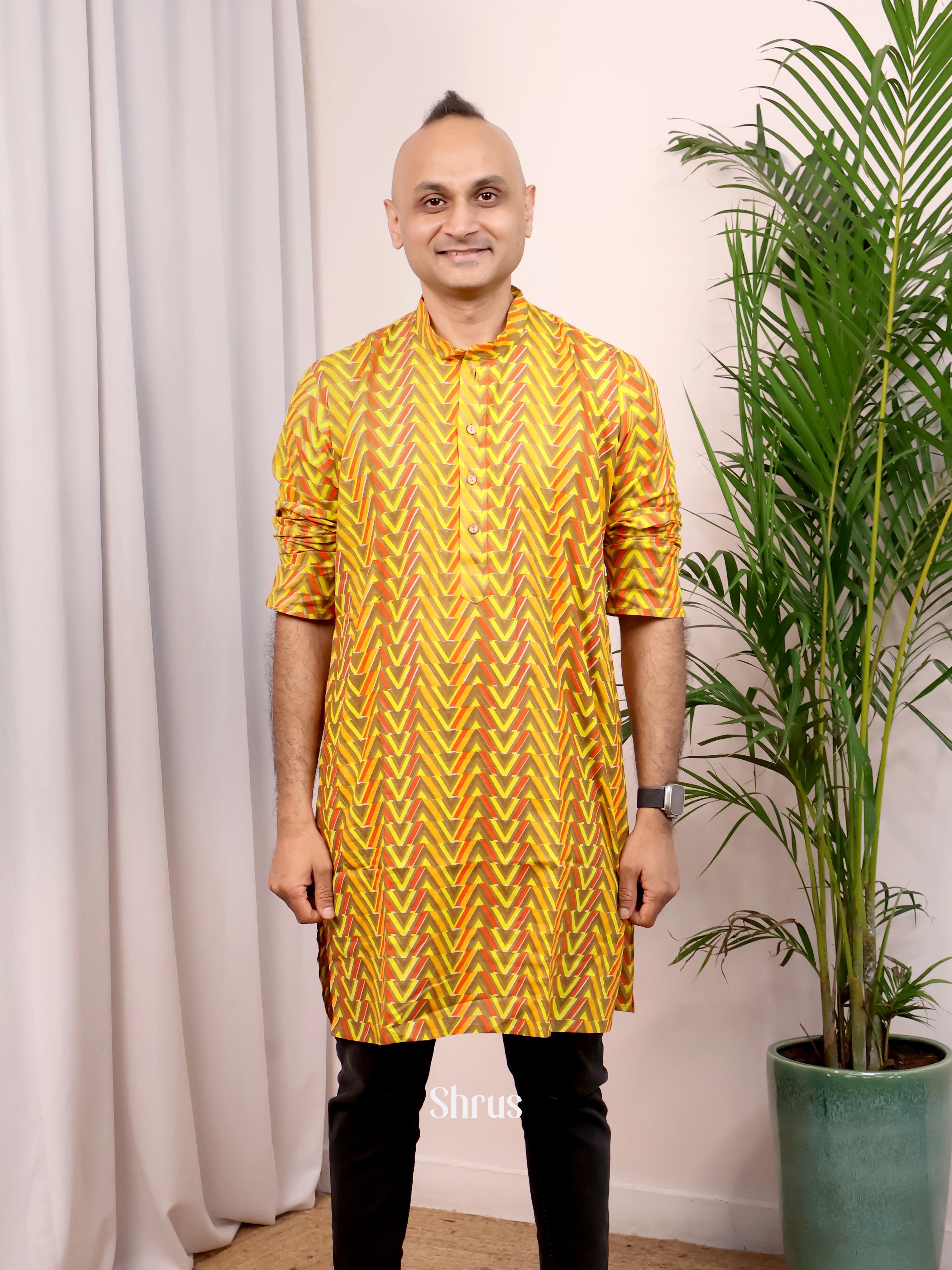 Yellow - Readymade Mens Kurta - Shop on Shrus.com