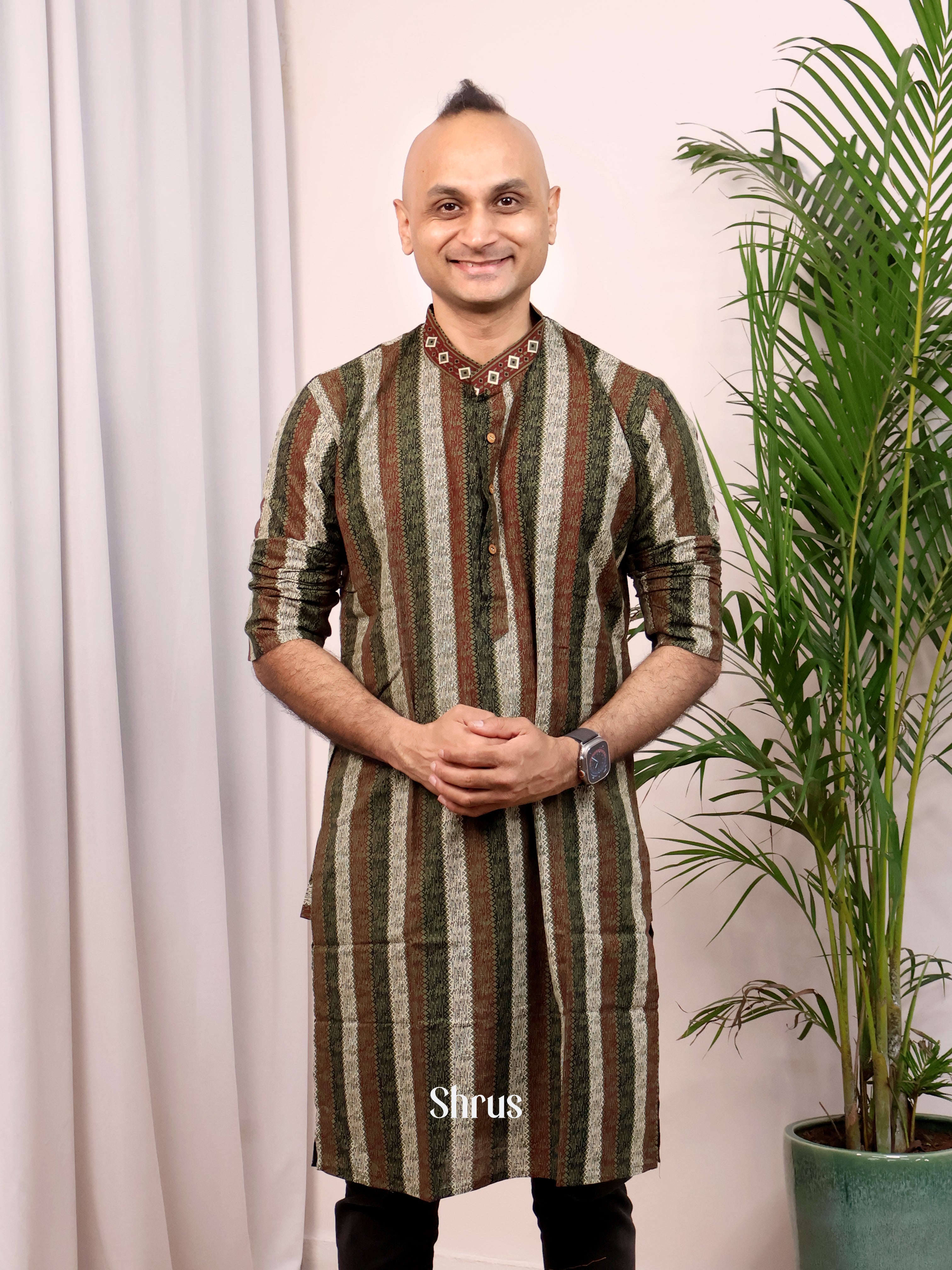Green& Brown - Readymade Mens Kurta - Shop on Shrus.com