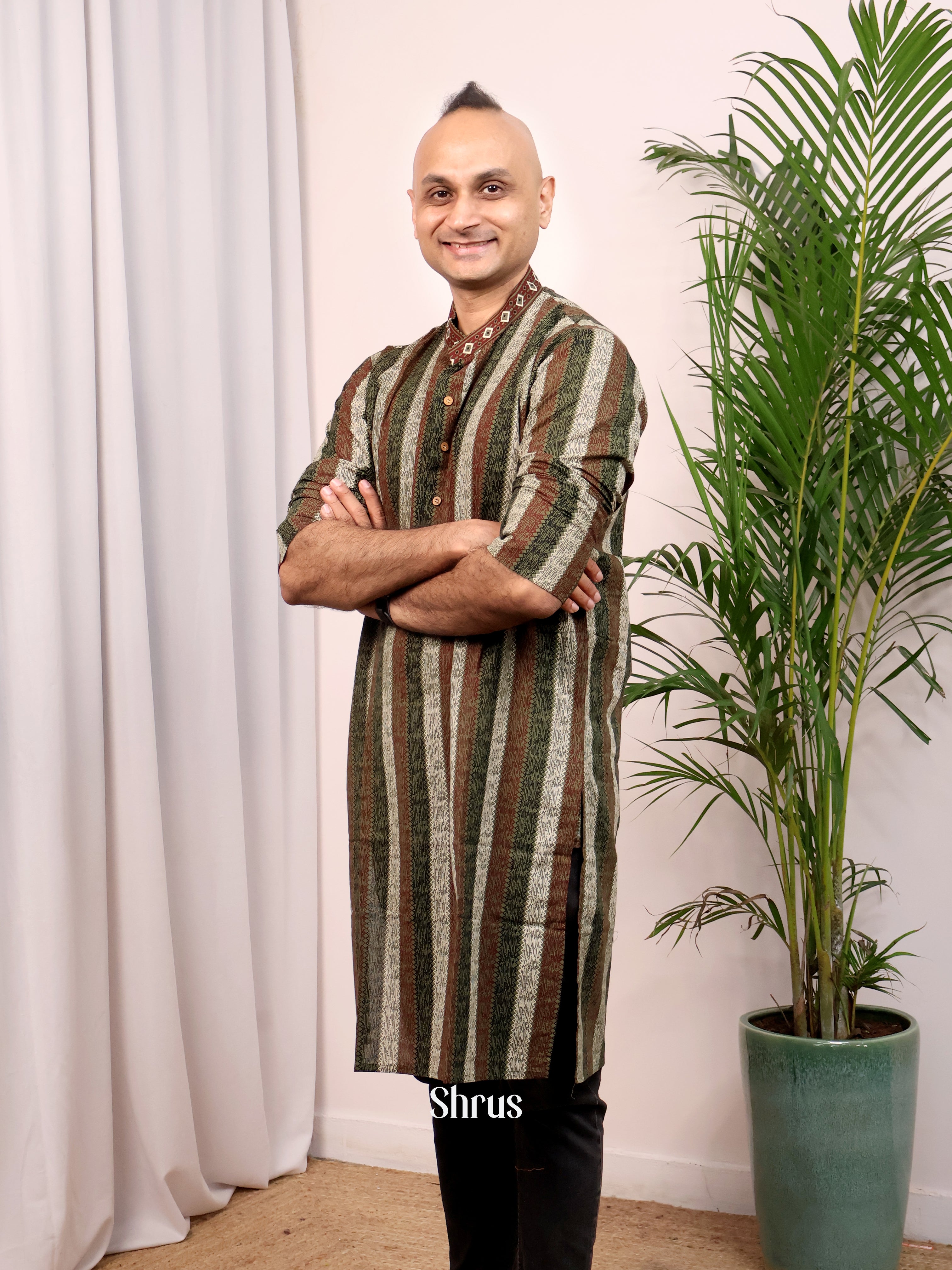 Green& Brown - Readymade Mens Kurta - Shop on Shrus.com
