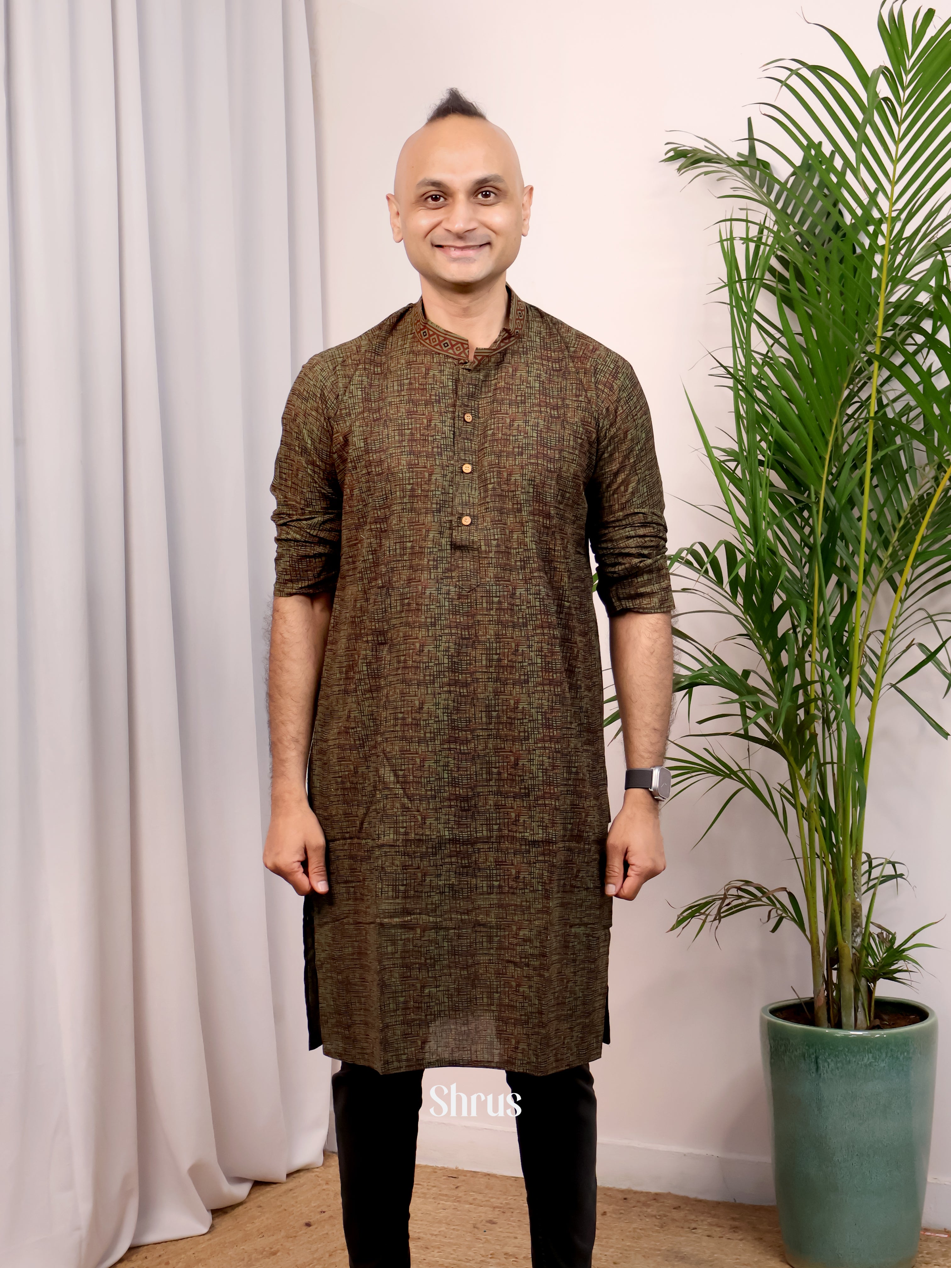 Greenish Brown - Readymade Mens Kurta - Shop on Shrus.com