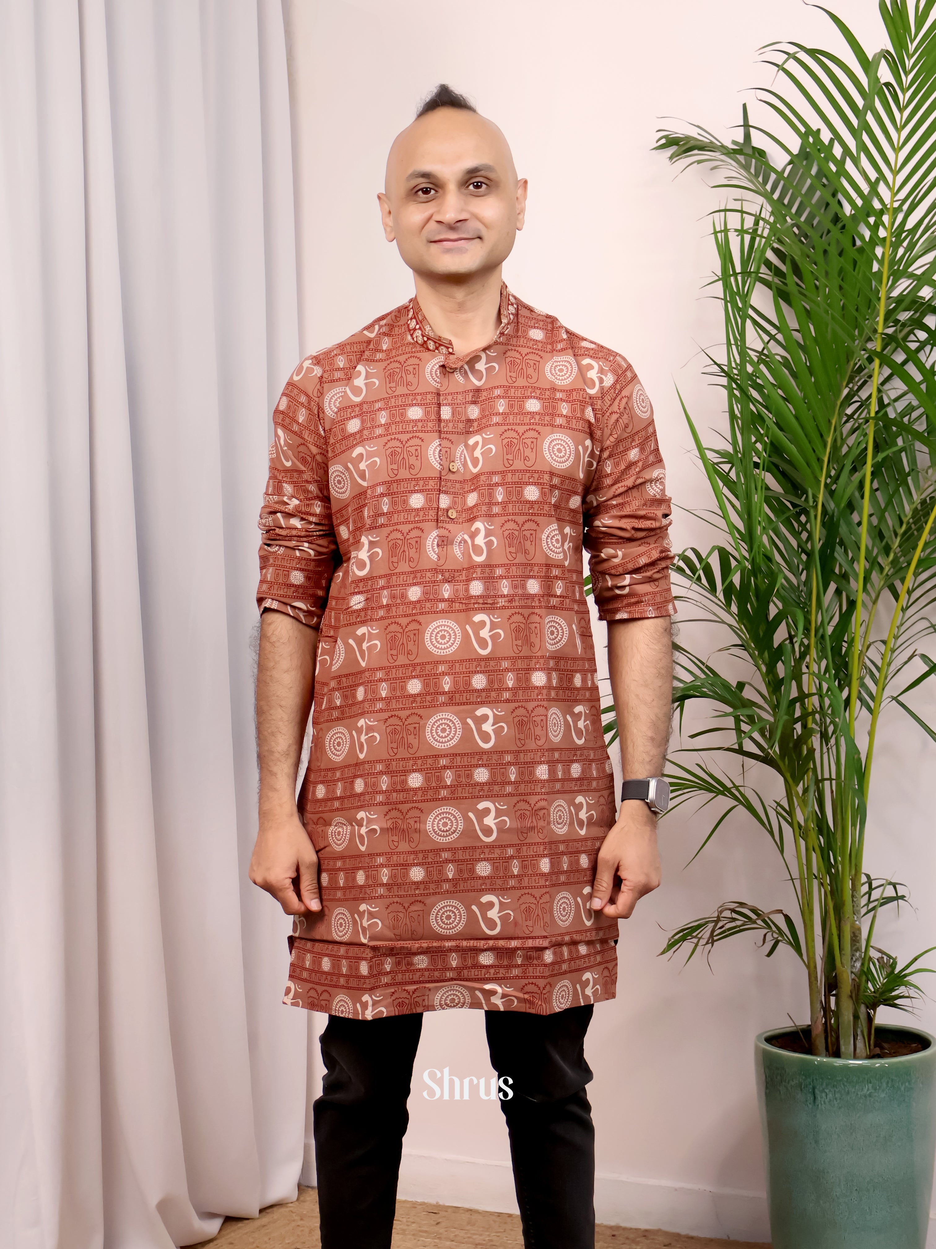 Brown - Readymade Mens Kurta - Shop on Shrus.com