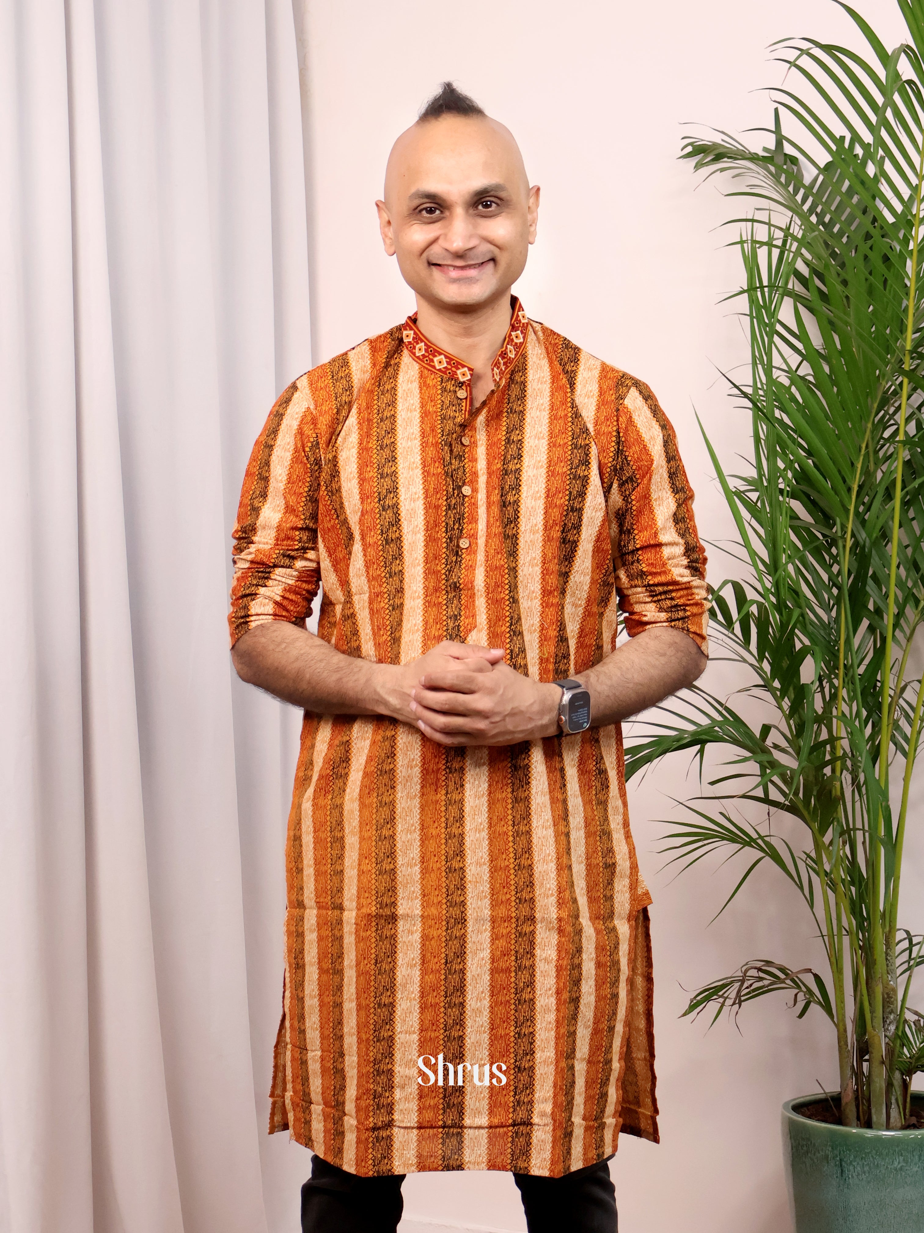 Orange - Readymade Mens Kurta - Shop on Shrus.com