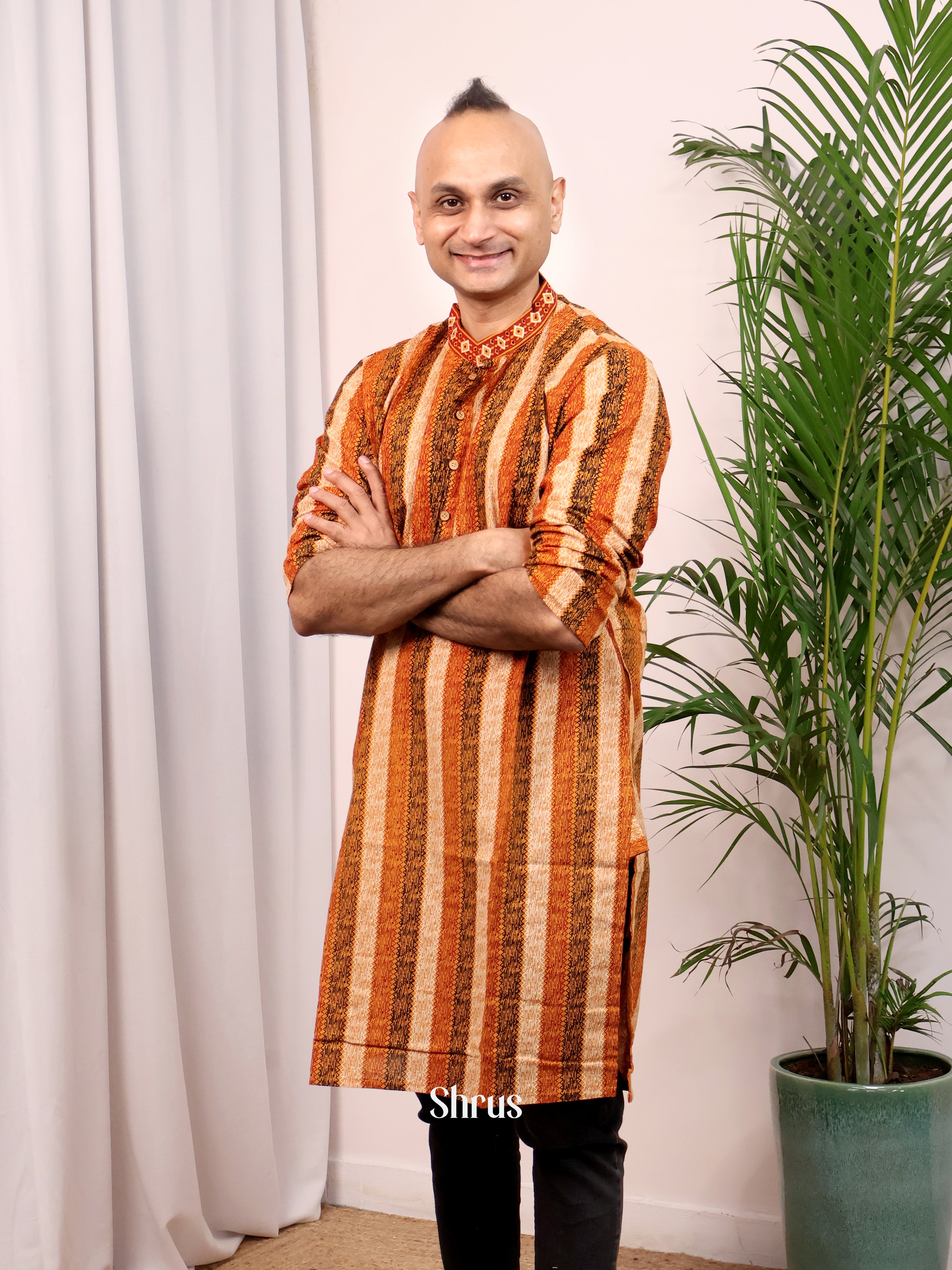 Orange - Readymade Mens Kurta - Shop on Shrus.com